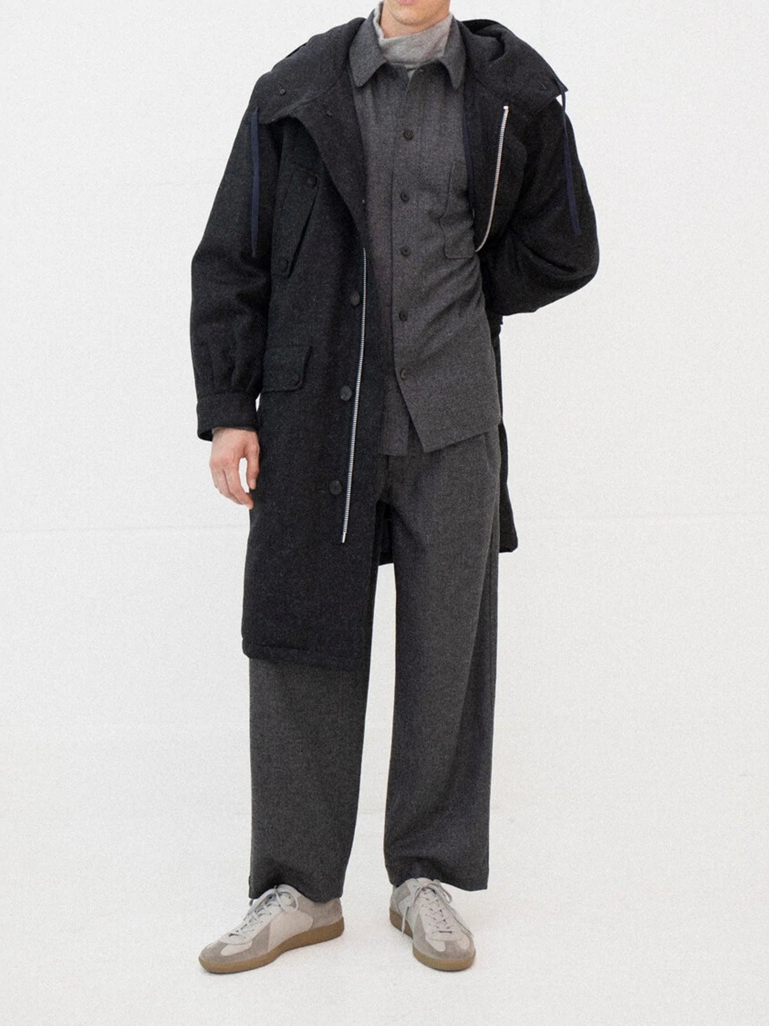 Namu Shop - Document English Wool Tucked Trousers - Gray