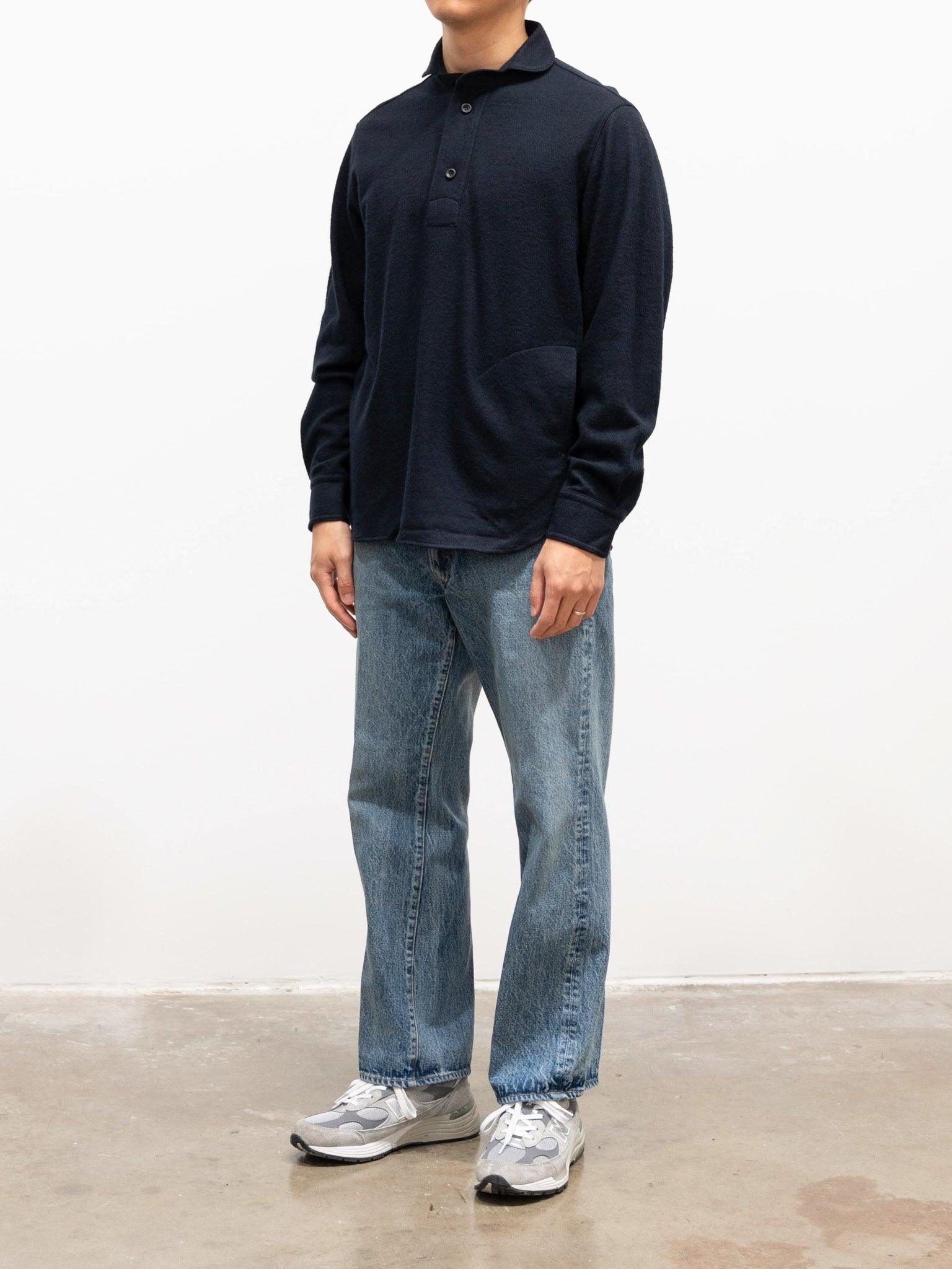 Namu Shop - Document Wool Jersey French Round Collar Shirt - Navy