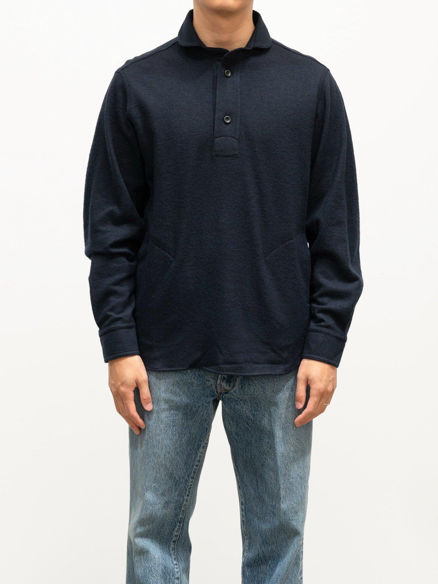Namu Shop - Document Wool Jersey French Round Collar Shirt - Navy