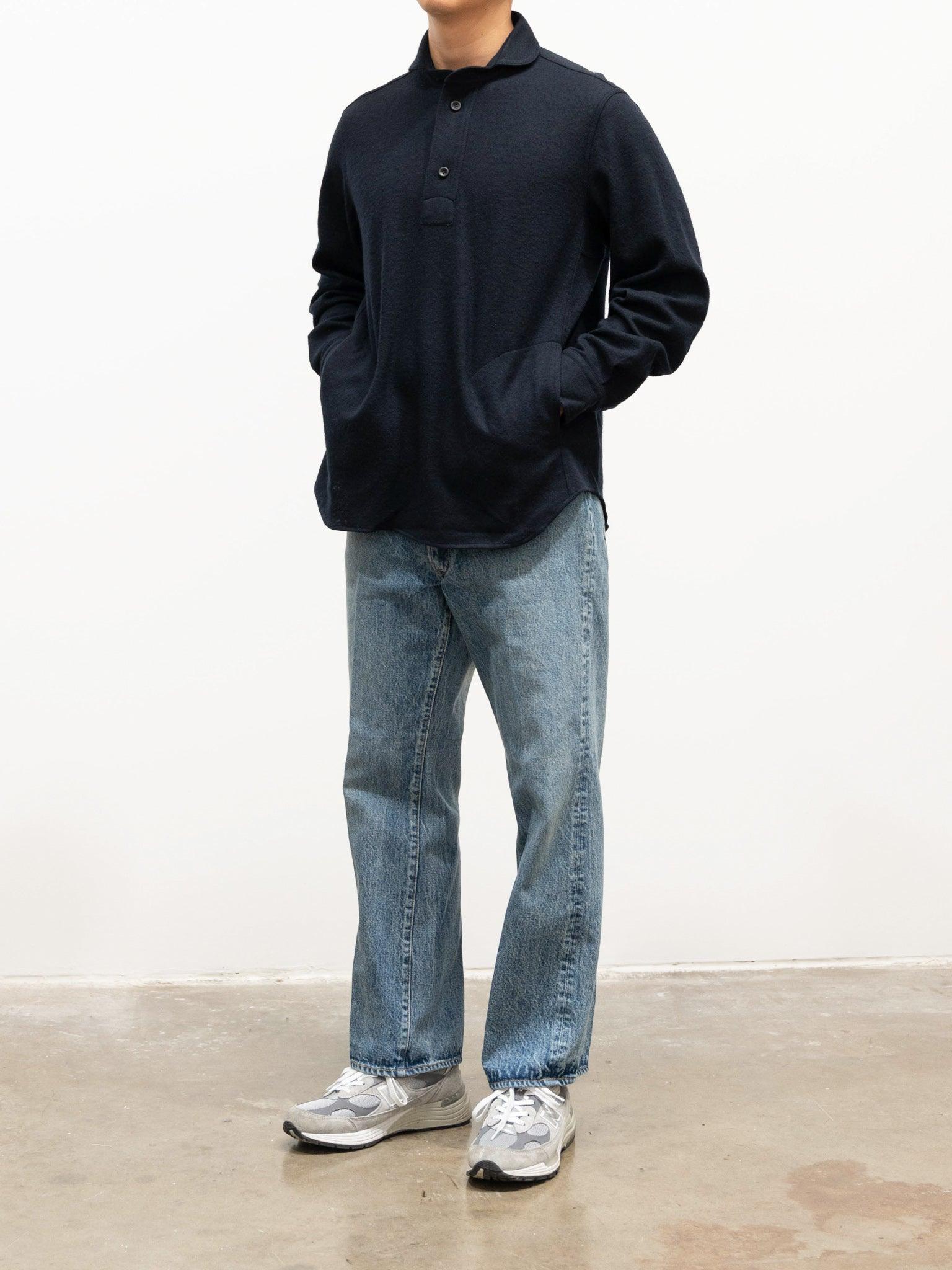 Namu Shop - Document Wool Jersey French Round Collar Shirt - Navy
