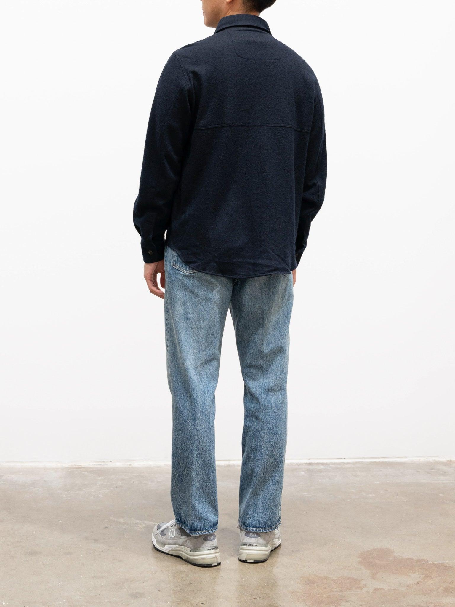 Namu Shop - Document Wool Jersey French Round Collar Shirt - Navy