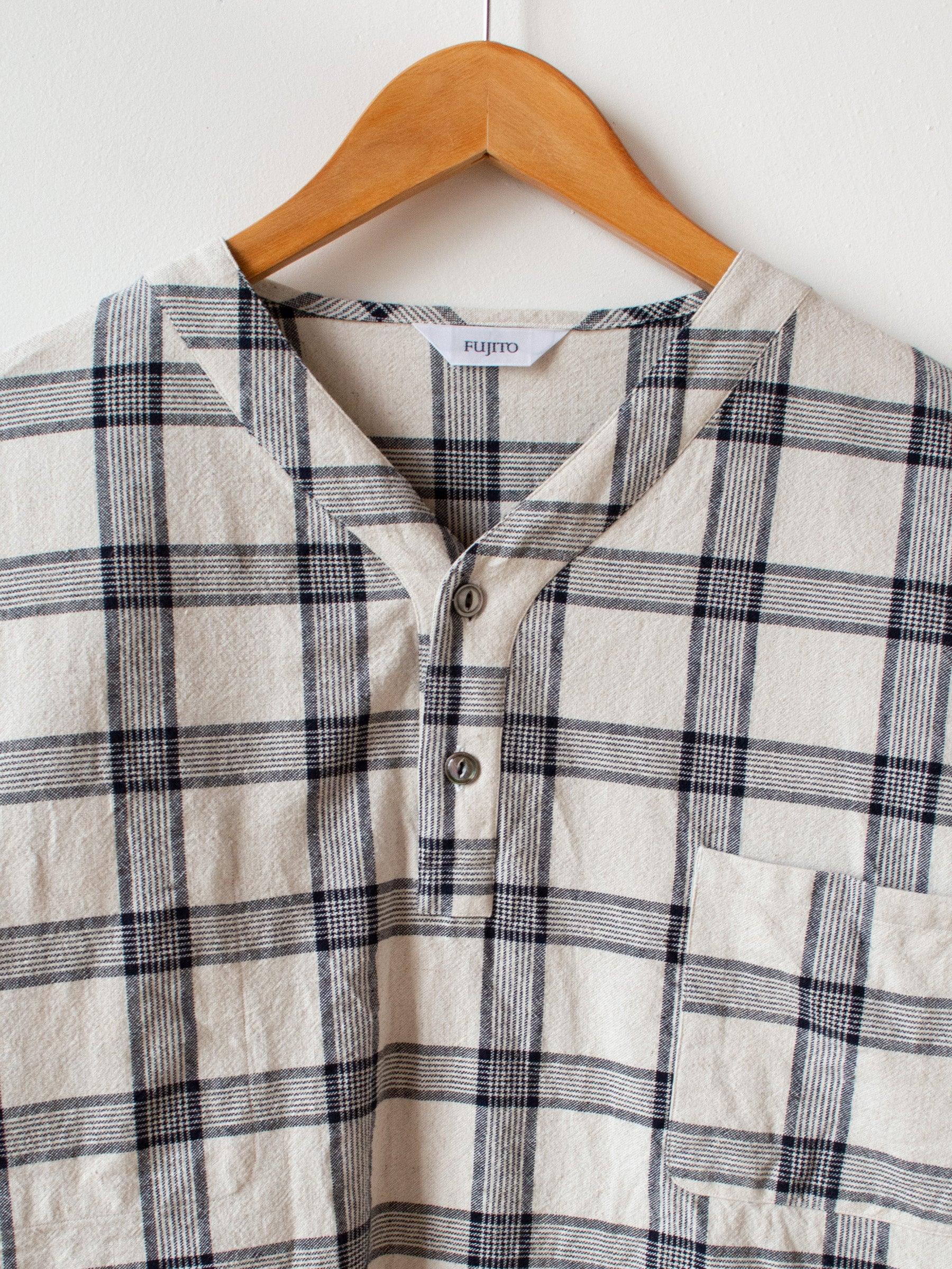 Namu Shop - Fujito Henley Neck Shirt - White Check