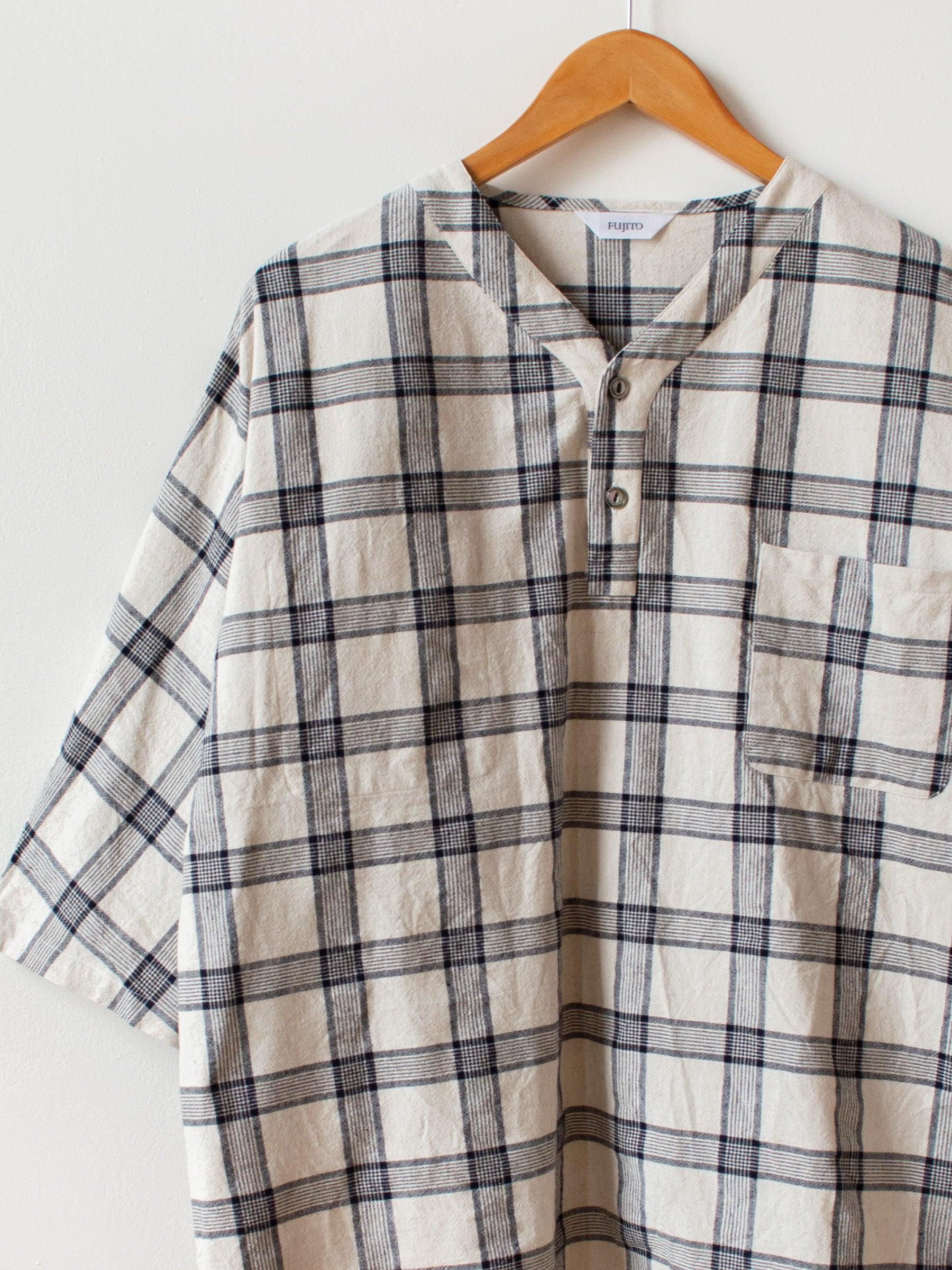 Namu Shop - Fujito Henley Neck Shirt - White Check