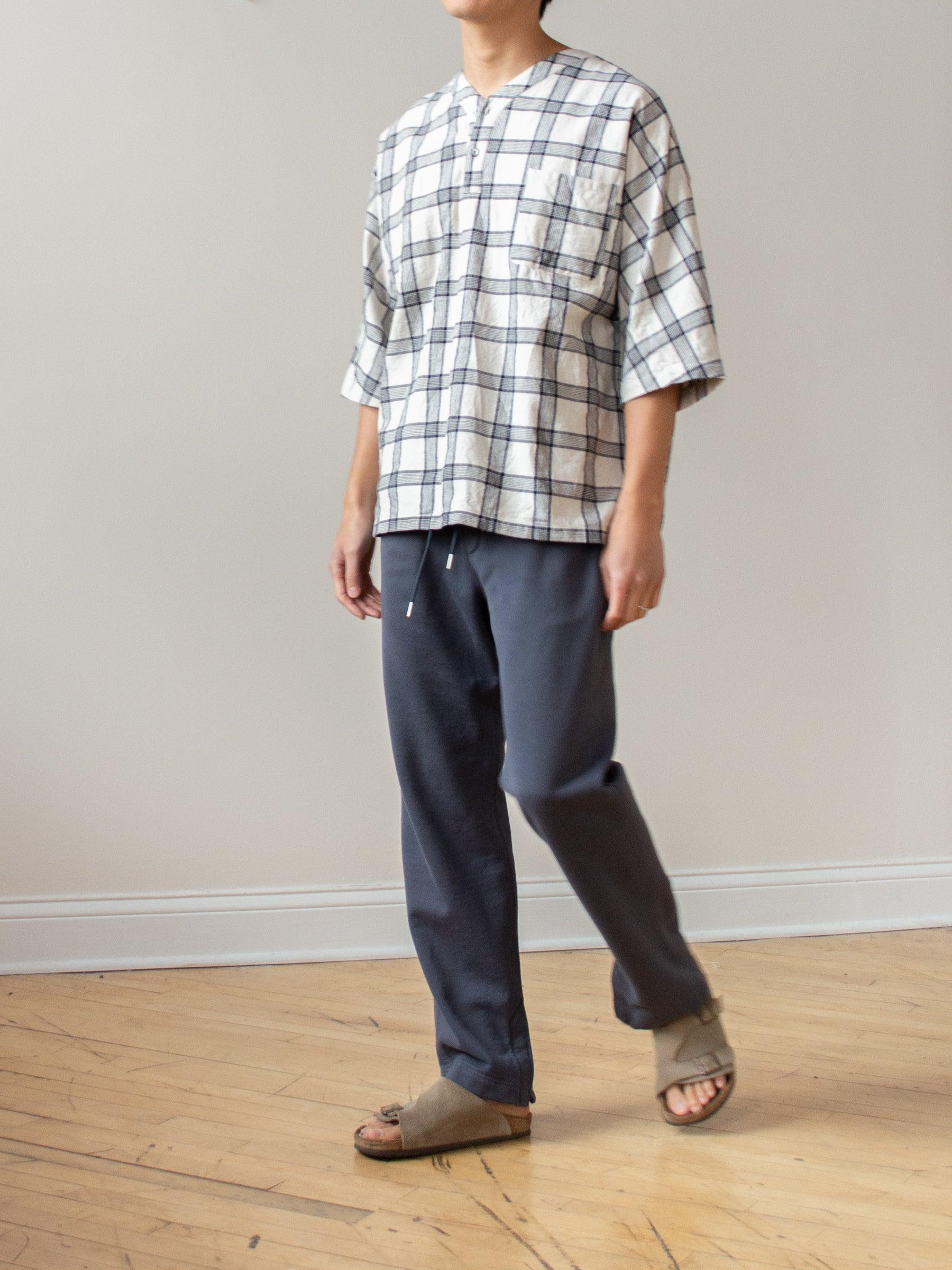 Namu Shop - Fujito Henley Neck Shirt - White Check