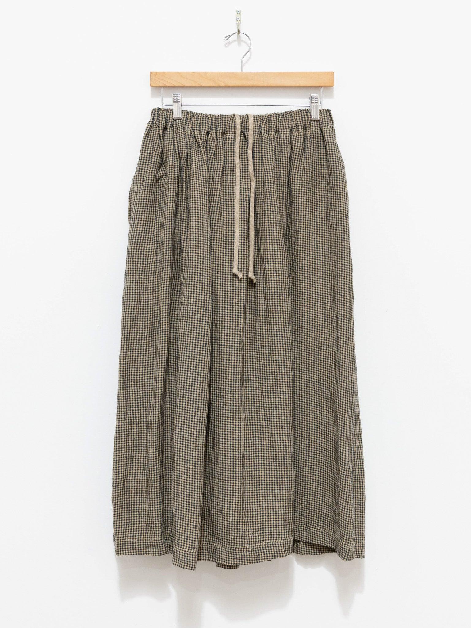 Namu Shop - Ichi Antiquites Azumadaki Linen Gingham Skirt - Beige/Navy