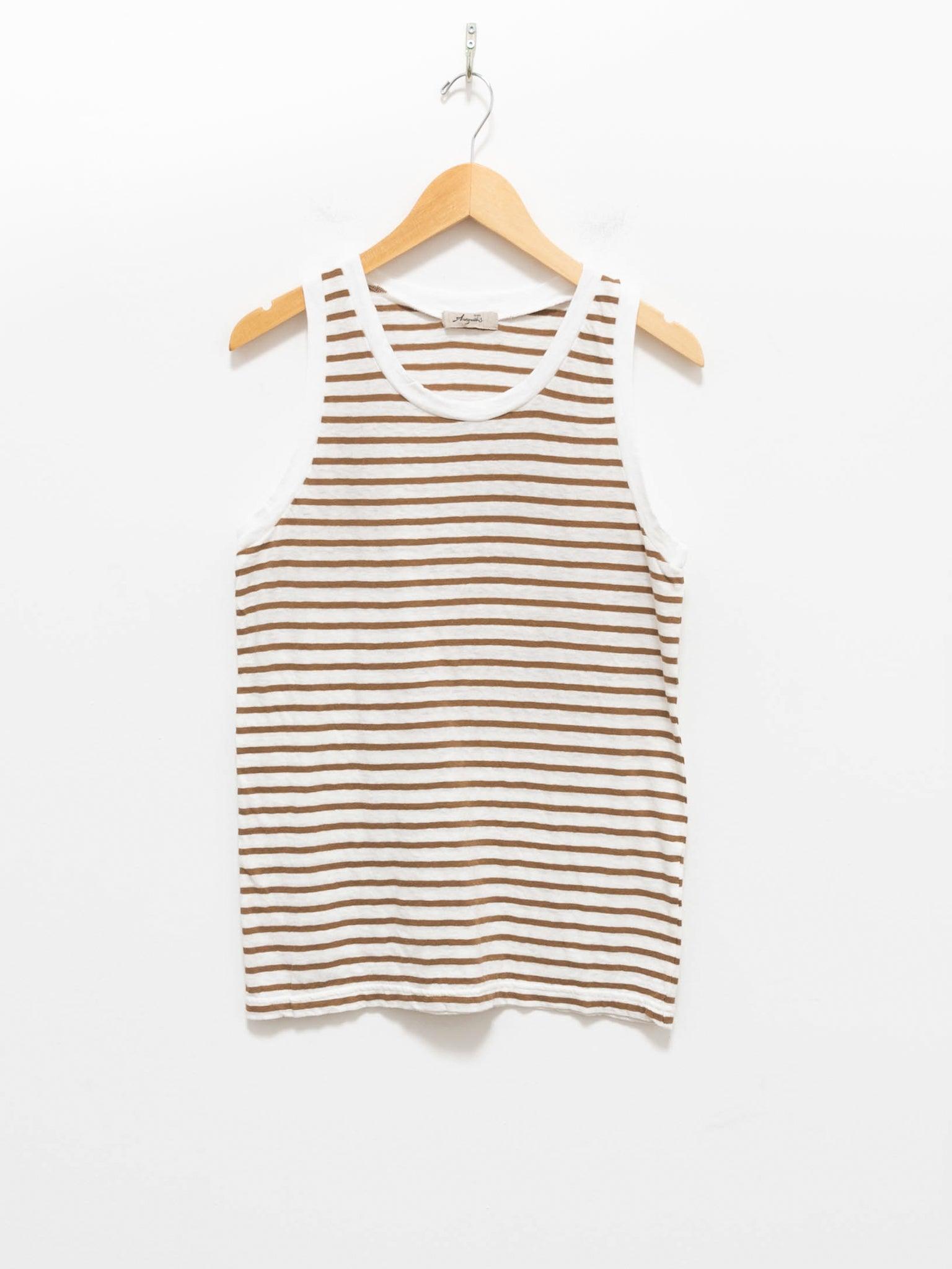 Namu Shop - Ichi Antiquites Border Cotton Jersey Tank Top - White x Camel