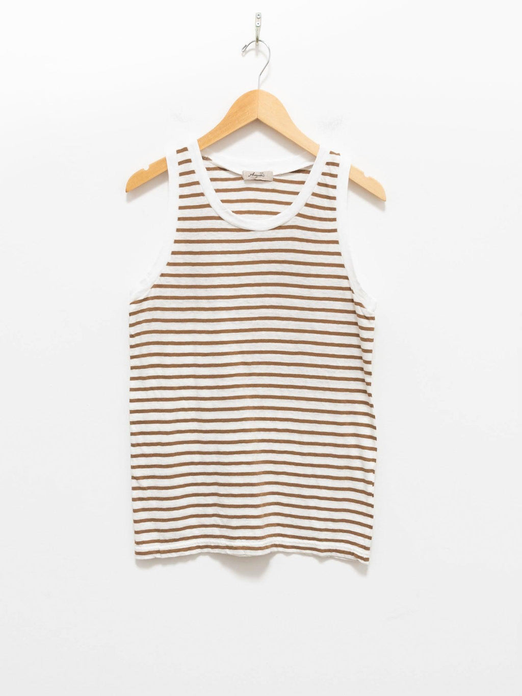 Namu Shop - Ichi Antiquites Border Cotton Jersey Tank Top - White x Camel