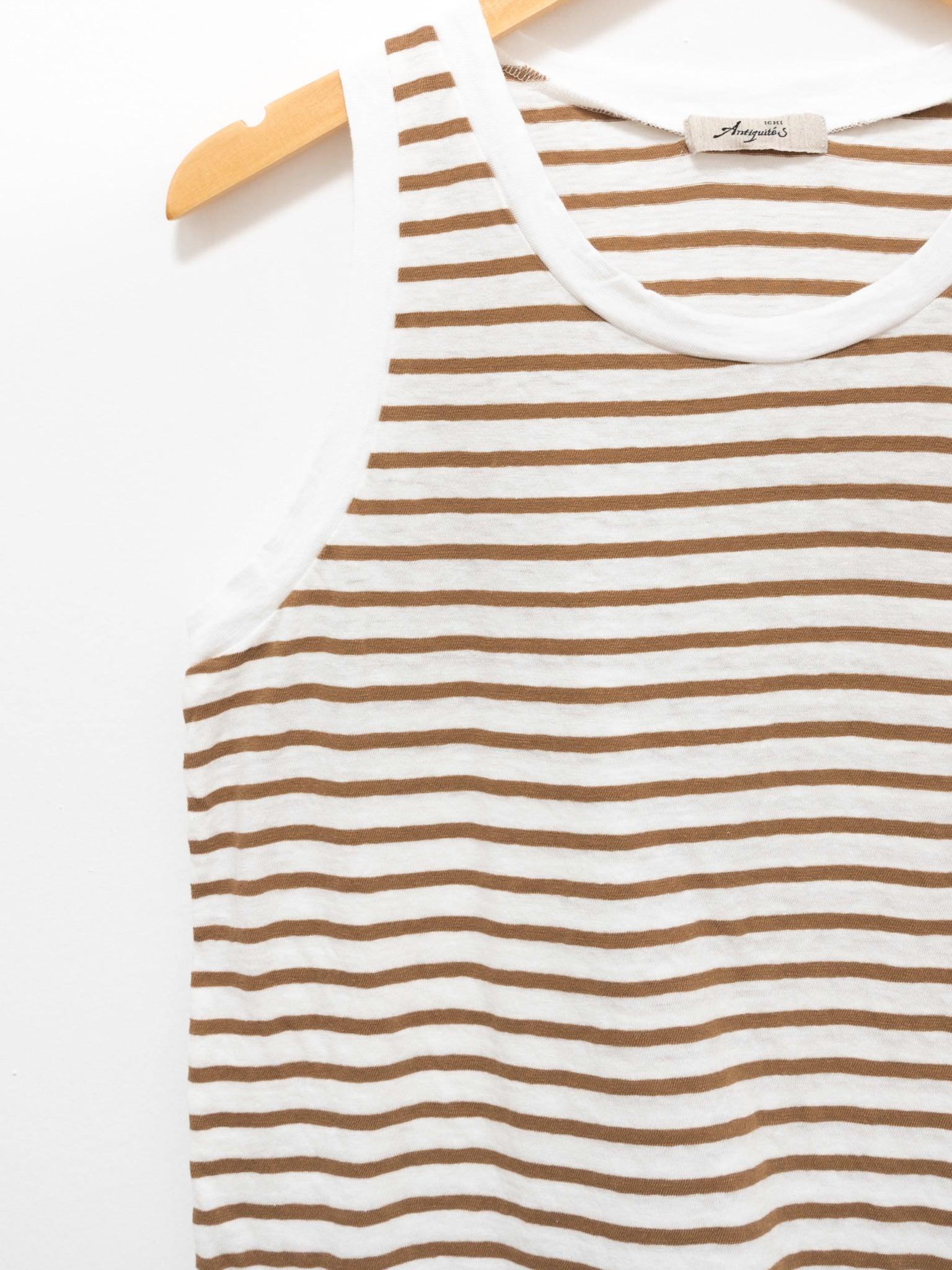 Namu Shop - Ichi Antiquites Border Cotton Jersey Tank Top - White x Camel