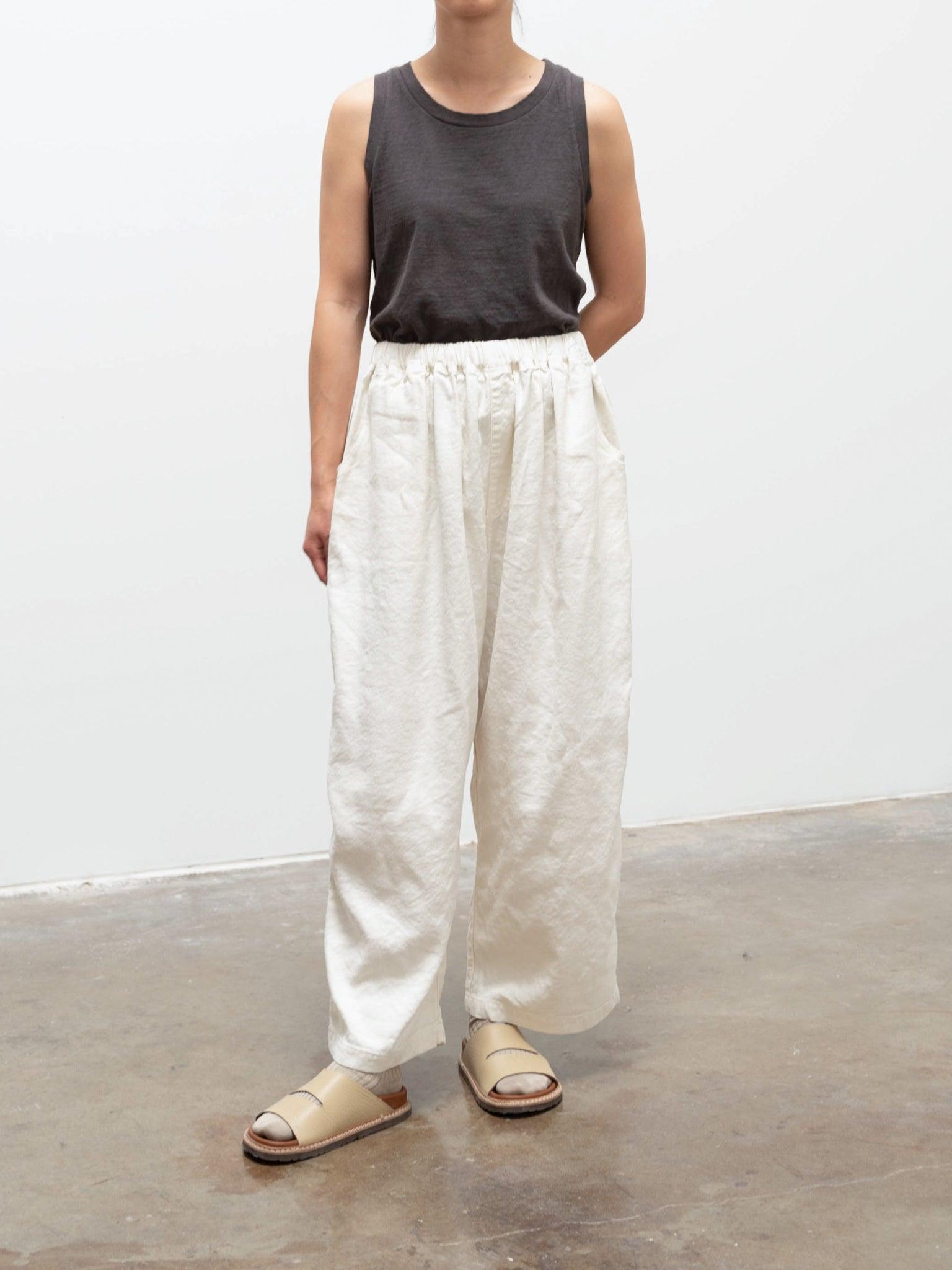 Namu Shop - Ichi Antiquites Border Cotton Jersey Tank Top - White x Camel