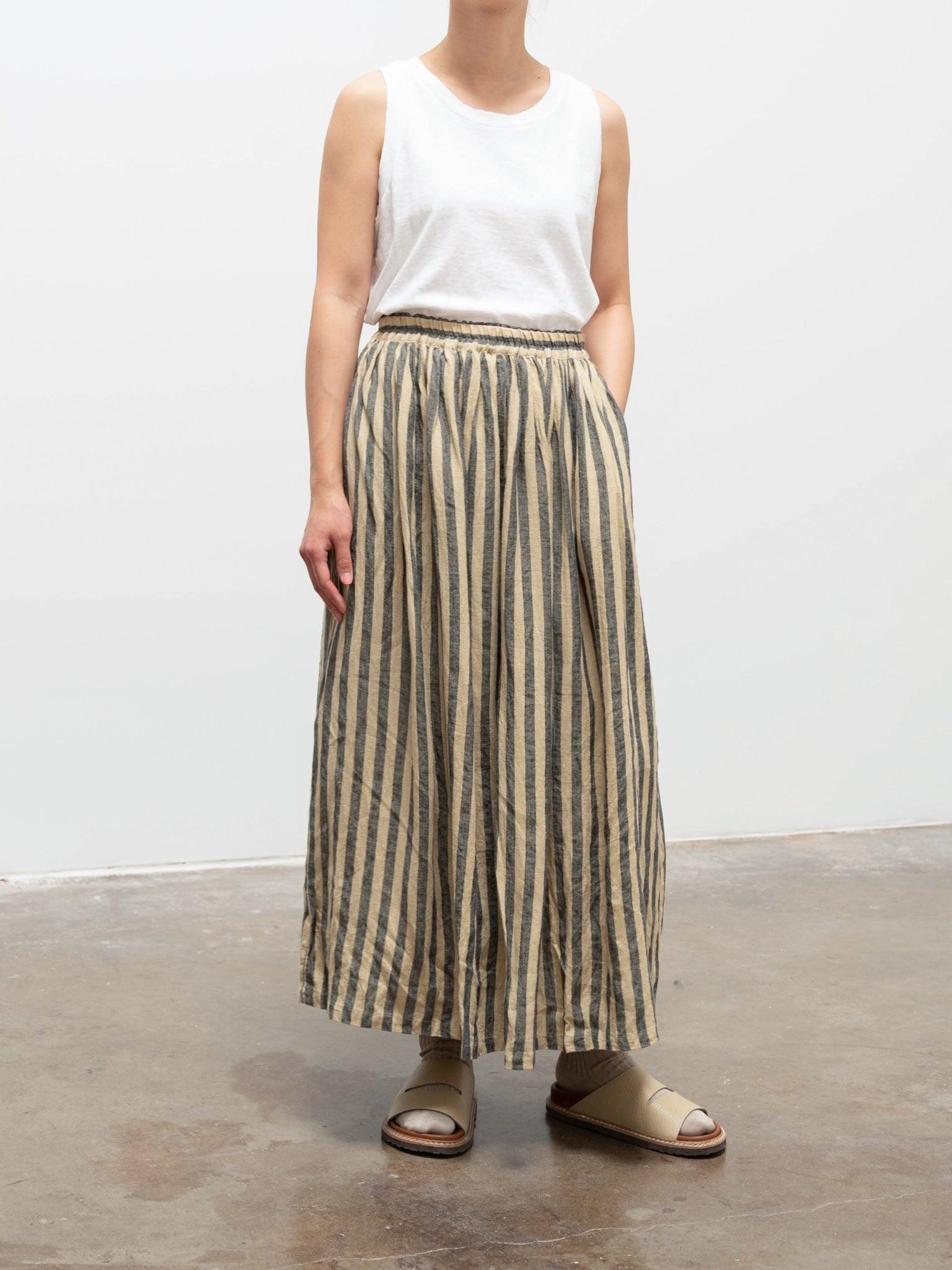 Namu Shop - Ichi Antiquites Border Cotton Jersey Tank Top - White x Camel