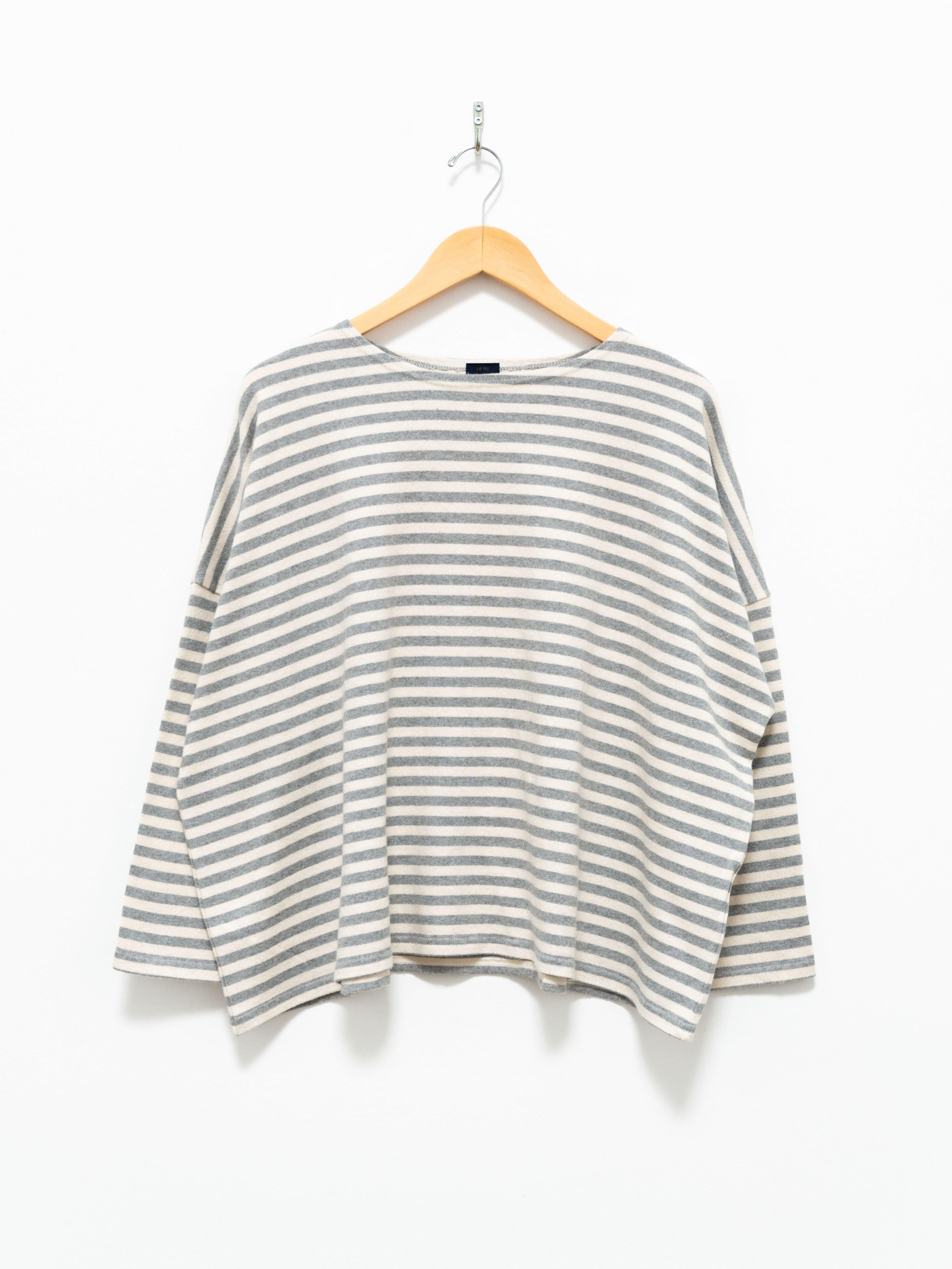Namu Shop - Ichi Antiquites Brushed Border Wide Knit - Natural x Gray