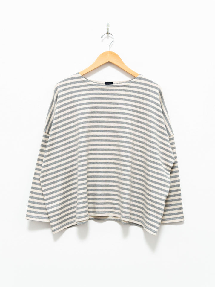 Namu Shop - Ichi Antiquites Brushed Border Wide Knit - Natural x Gray
