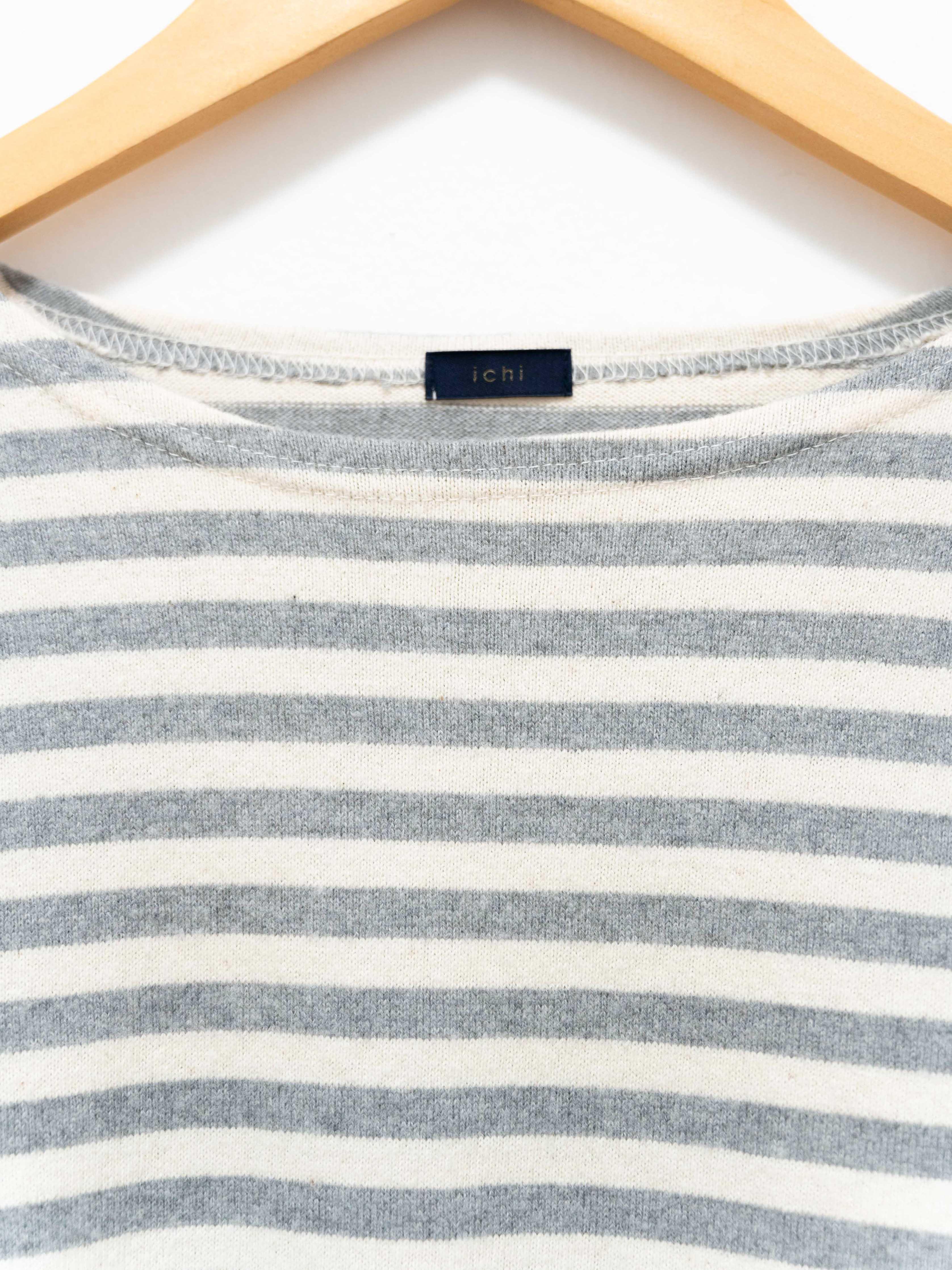 Namu Shop - Ichi Antiquites Brushed Border Wide Knit - Natural x Gray