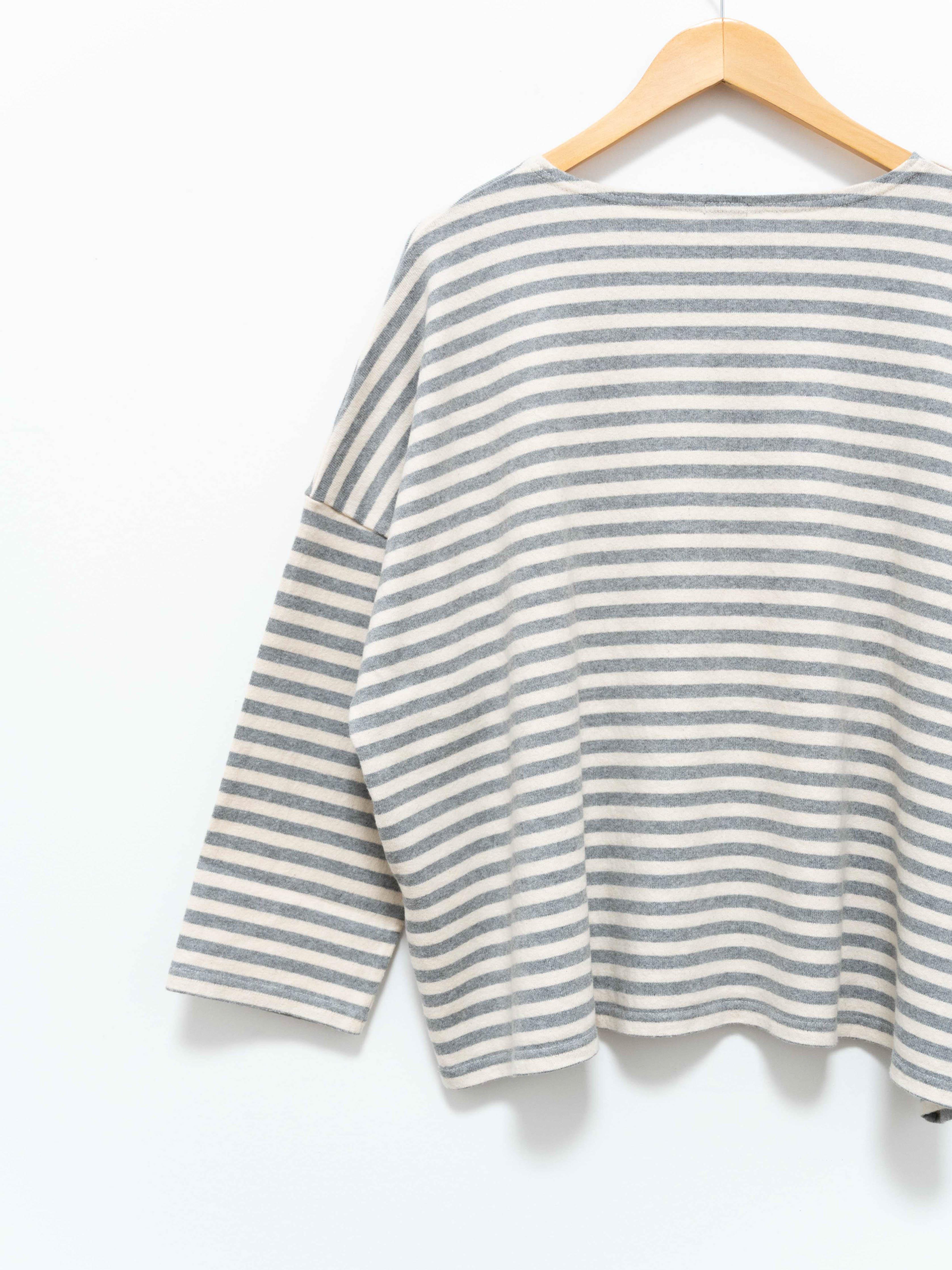 Namu Shop - Ichi Antiquites Brushed Border Wide Knit - Natural x Gray