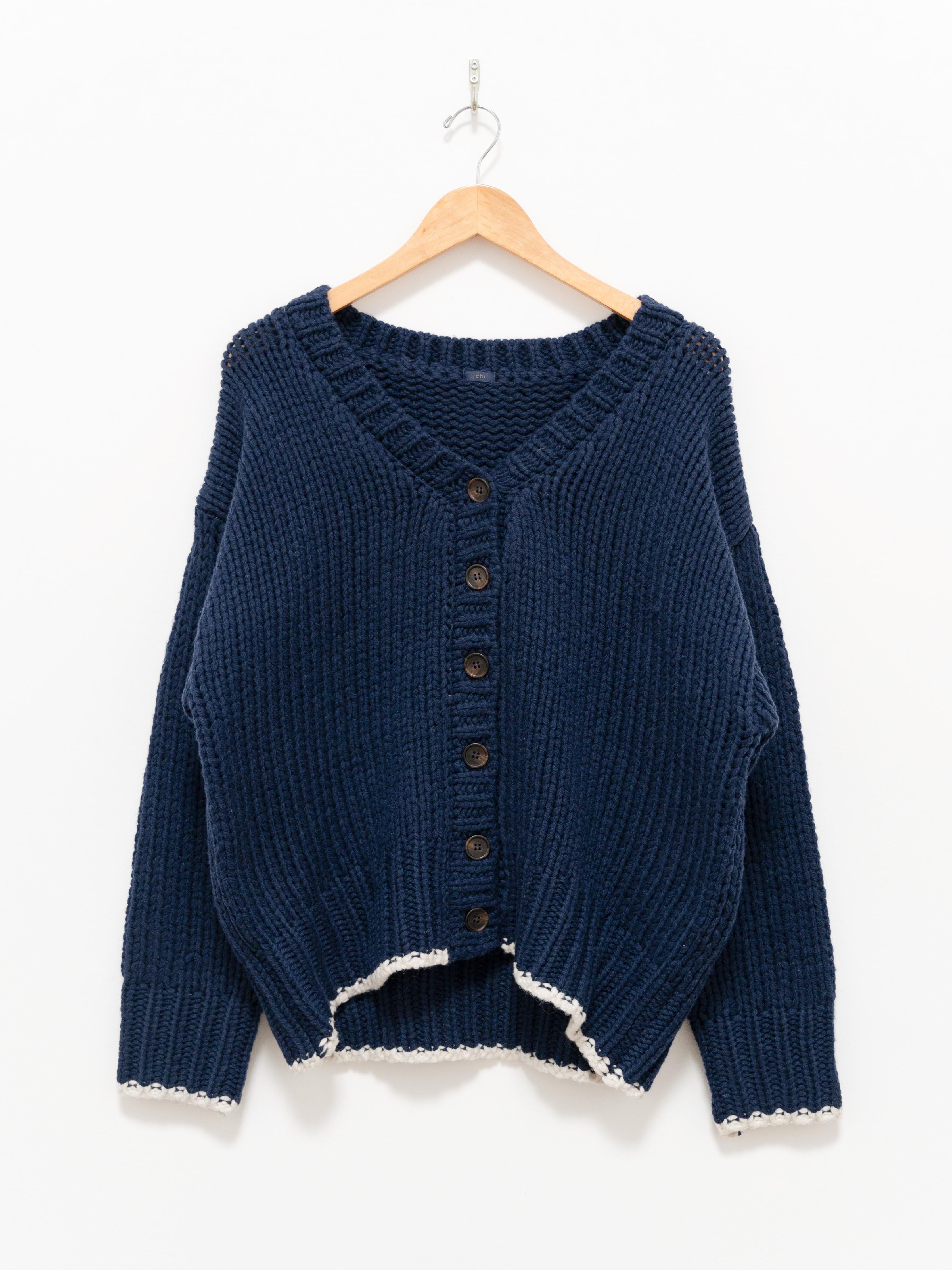 Namu Shop - Ichi Antiquites Chunky Wool Cardigan - Navy x White