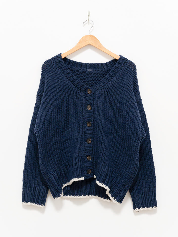 Namu Shop - Ichi Antiquites Chunky Wool Cardigan - Navy x White
