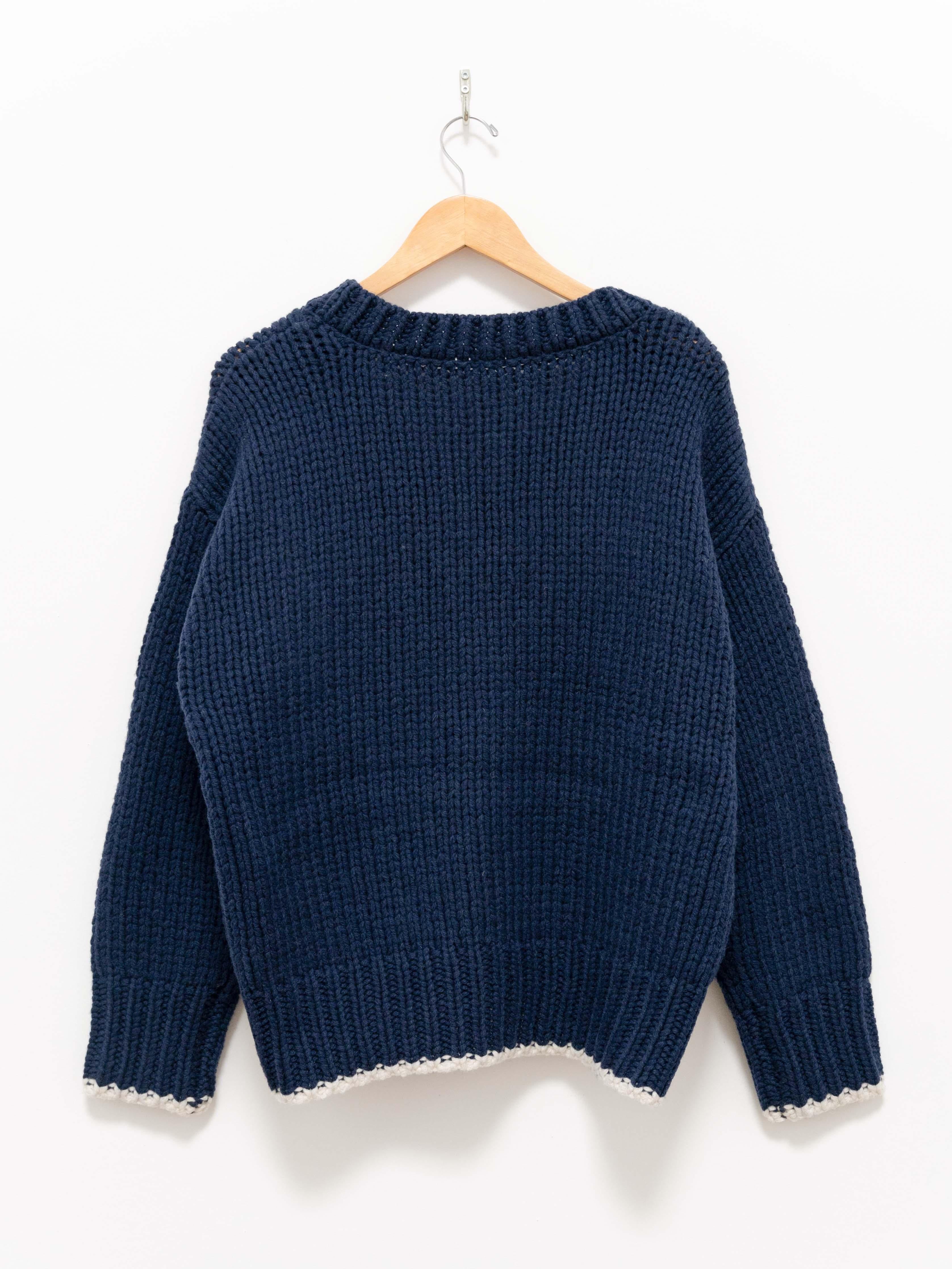 Namu Shop - Ichi Antiquites Chunky Wool Cardigan - Navy x White
