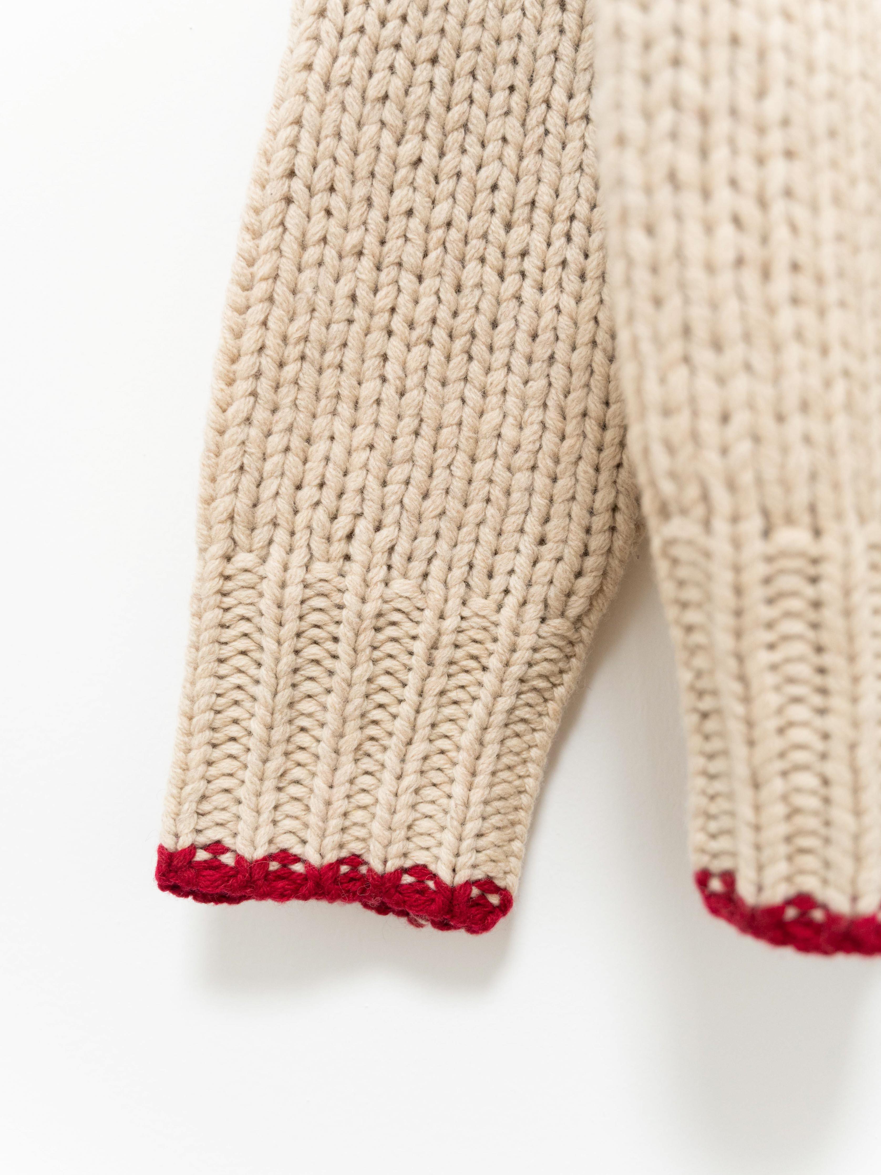 Namu Shop - Ichi Antiquites Chunky Wool Crewneck Knit - Natural x Red