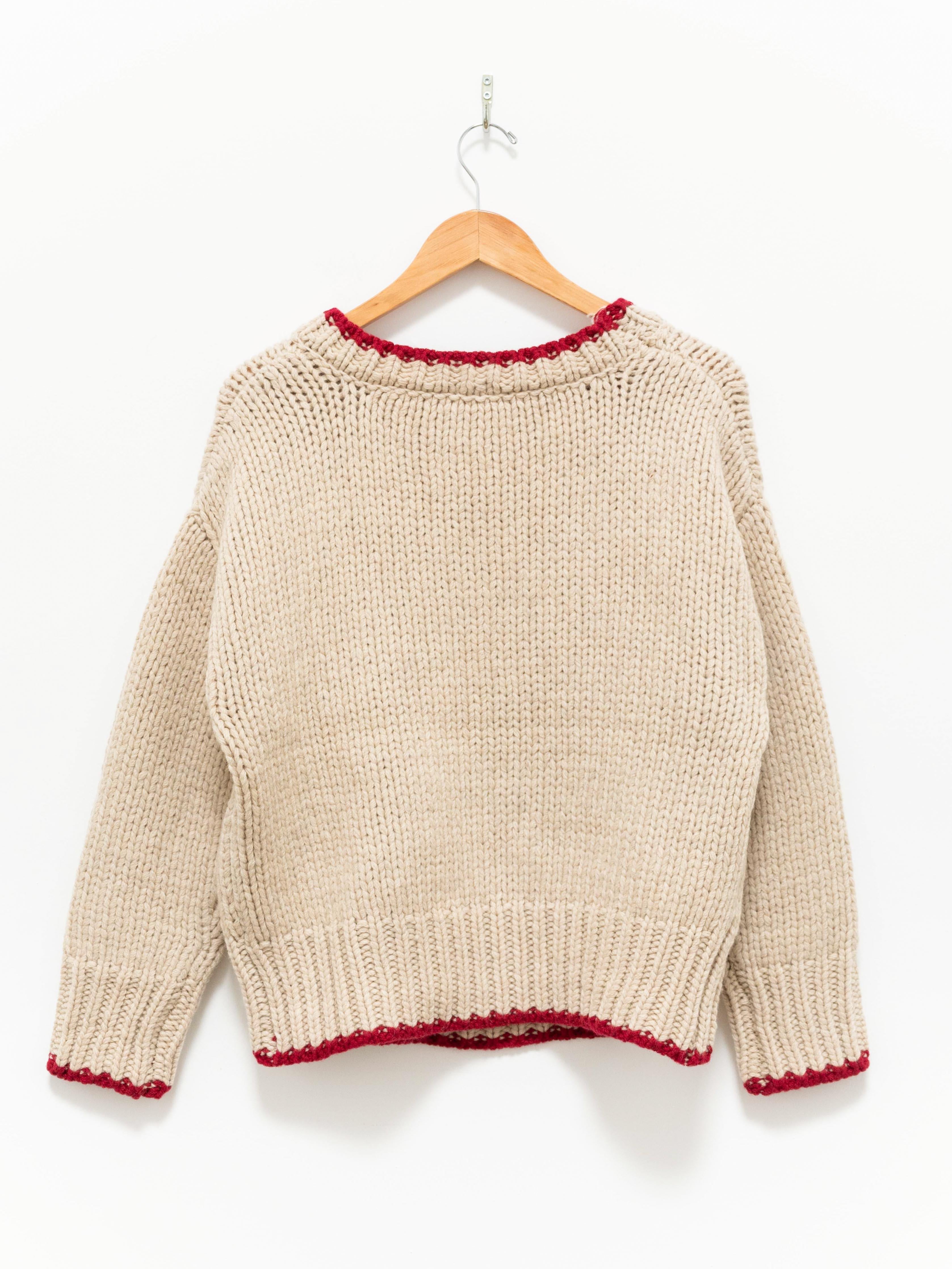 Namu Shop - Ichi Antiquites Chunky Wool Crewneck Knit - Natural x Red