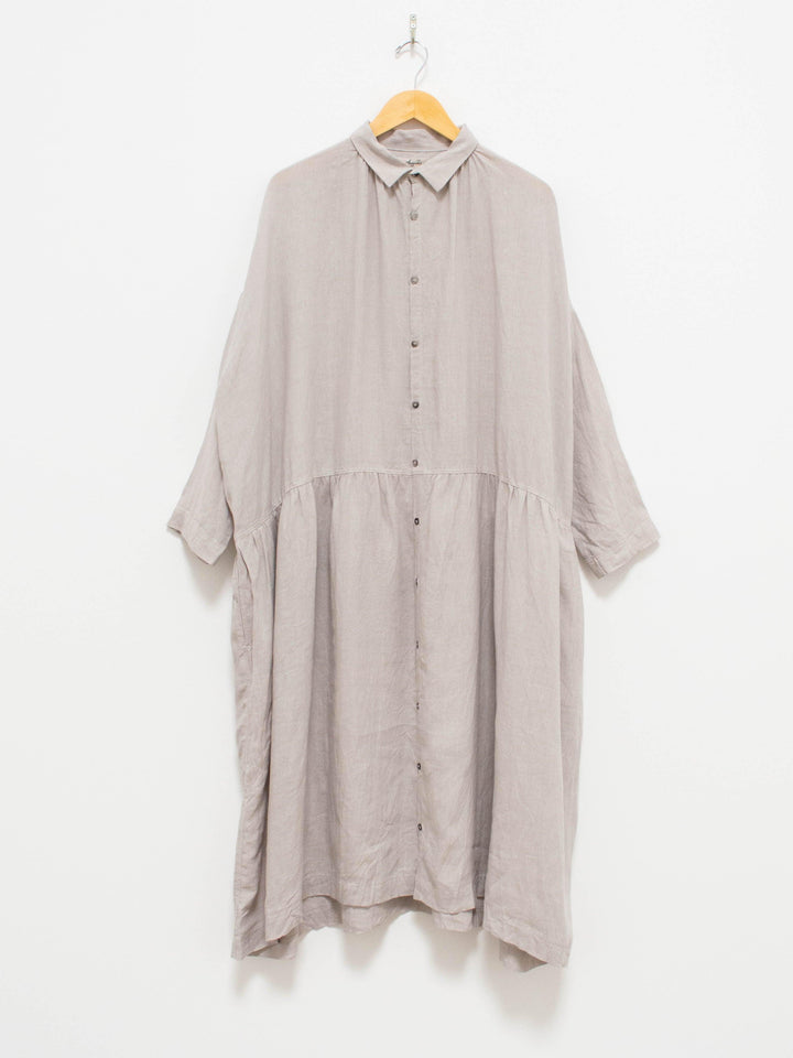 Namu Shop - Ichi Antiquites Color Linen Gather Dress - Light Gray