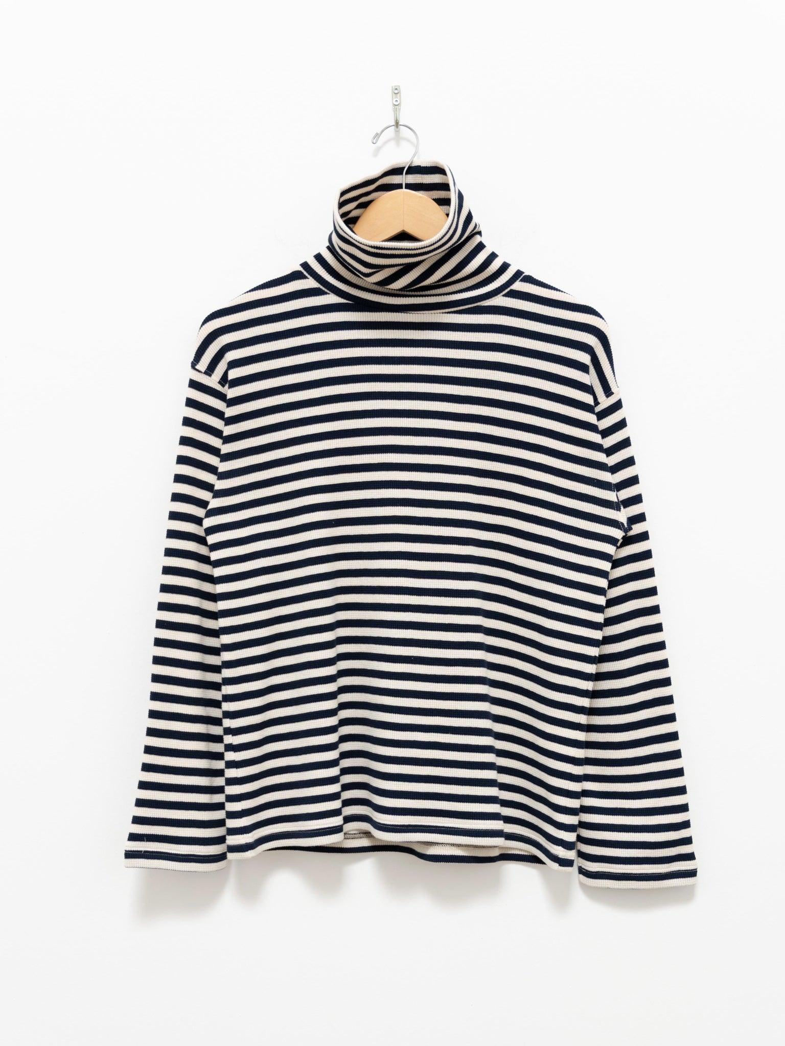 Namu Shop - Ichi Antiquites Cotton Waffle Turtleneck Knit - Natural x Navy