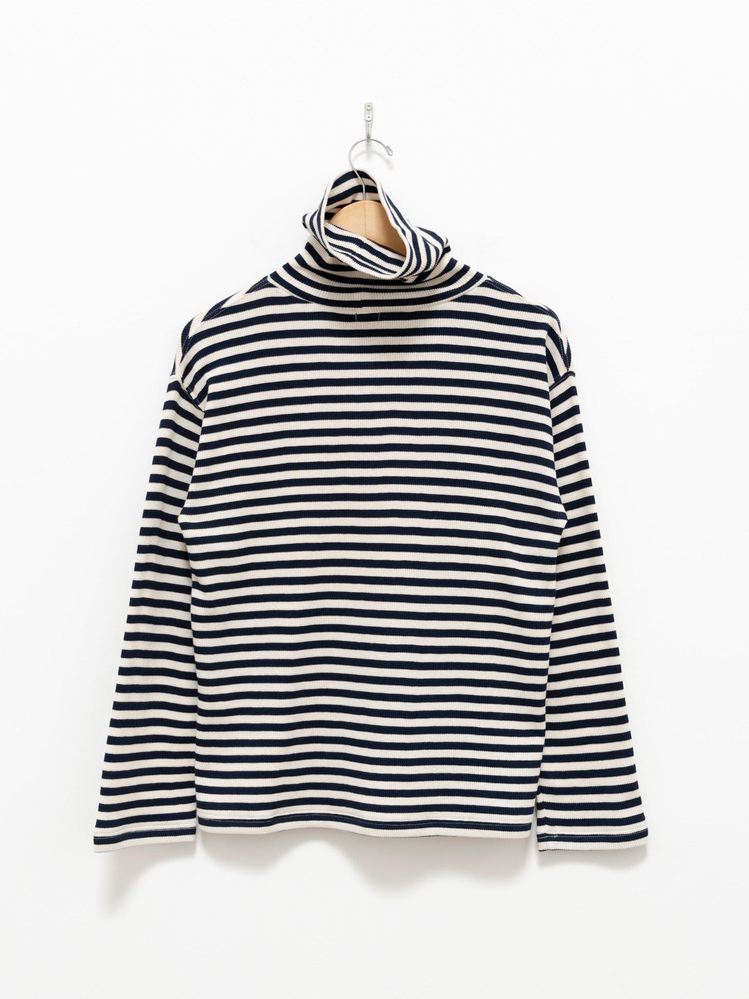 Namu Shop - Ichi Antiquites Cotton Waffle Turtleneck Knit - Natural x Navy