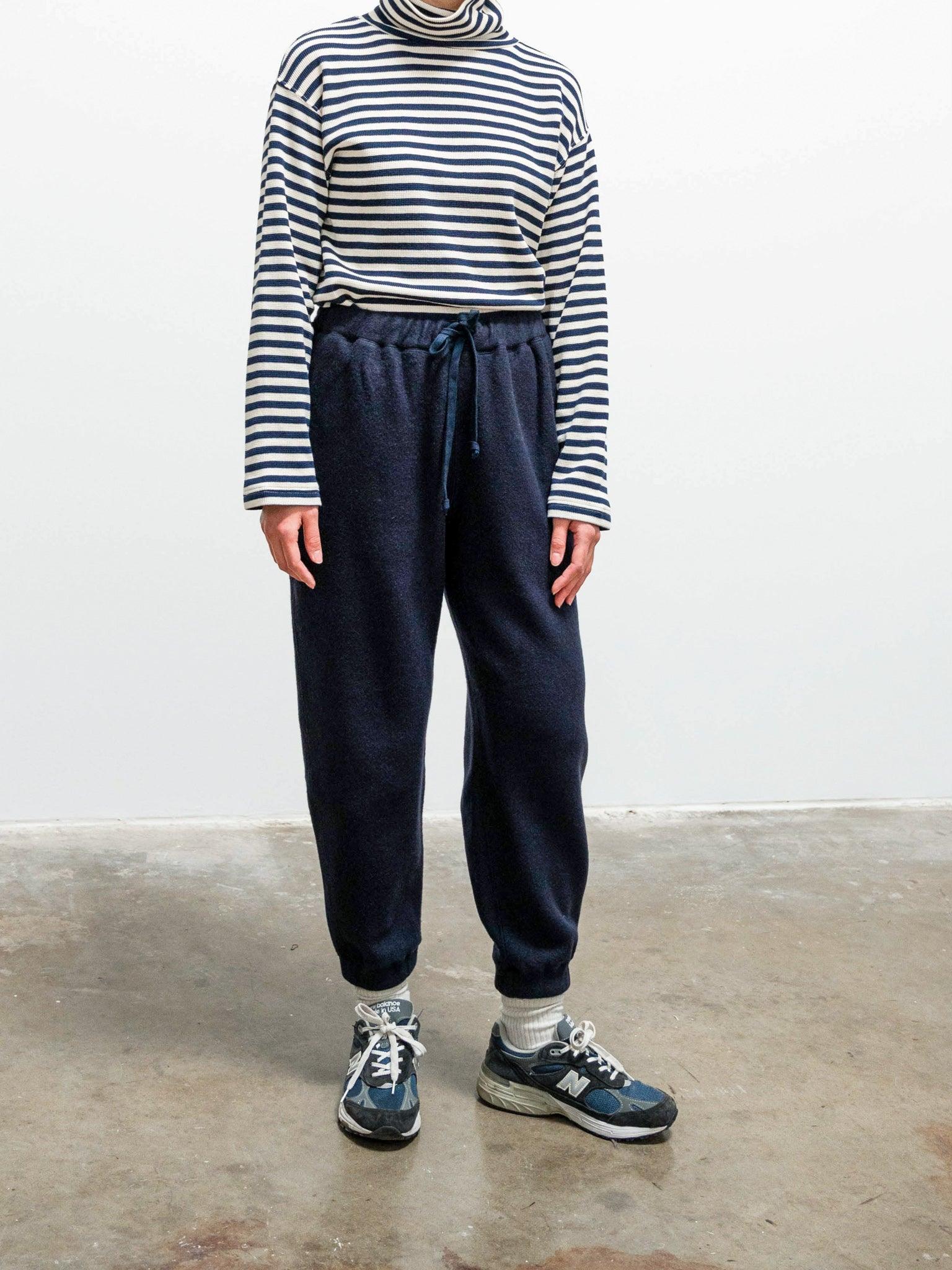 Namu Shop - Ichi Antiquites Cotton Waffle Turtleneck Knit - Natural x Navy