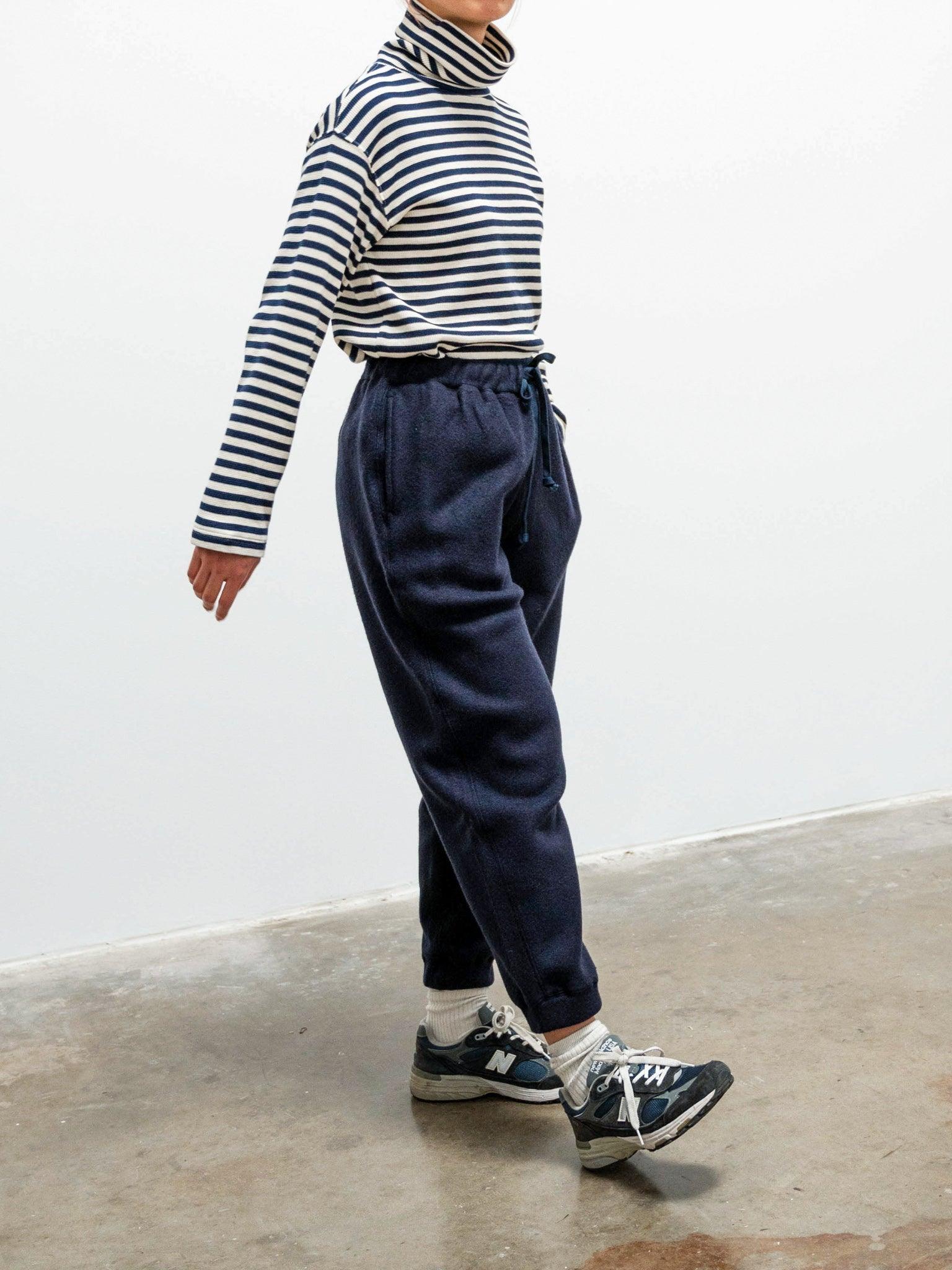 Namu Shop - Ichi Antiquites Cotton Waffle Turtleneck Knit - Natural x Navy
