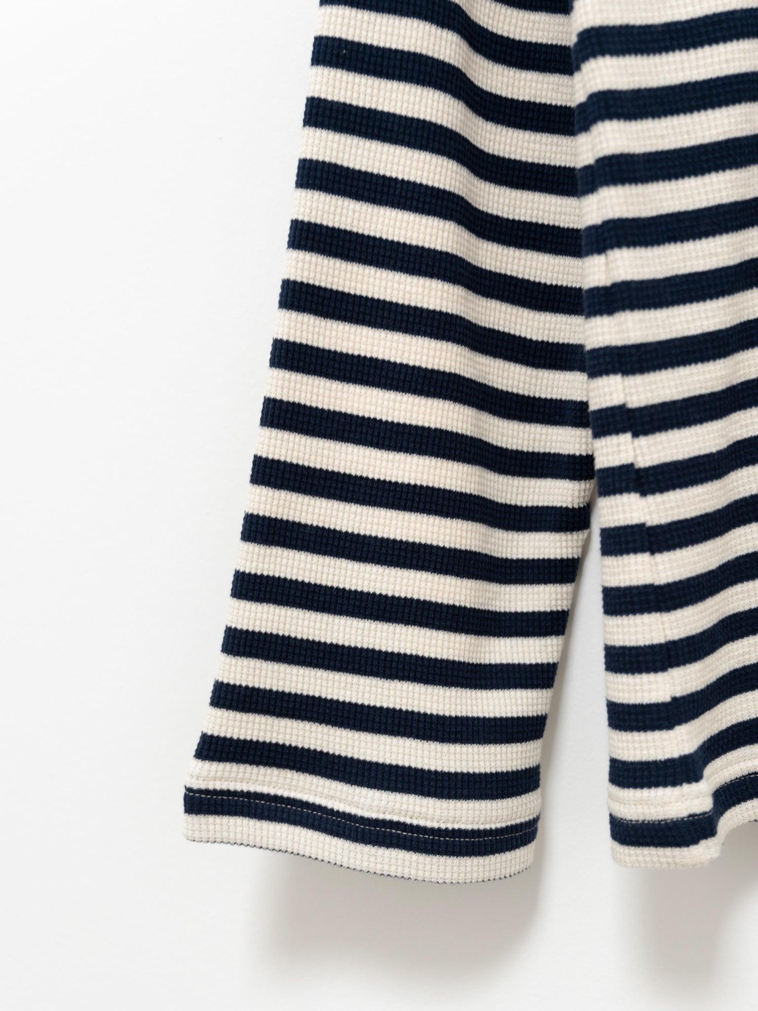 Namu Shop - Ichi Antiquites Cotton Waffle Turtleneck Knit - Natural x Navy