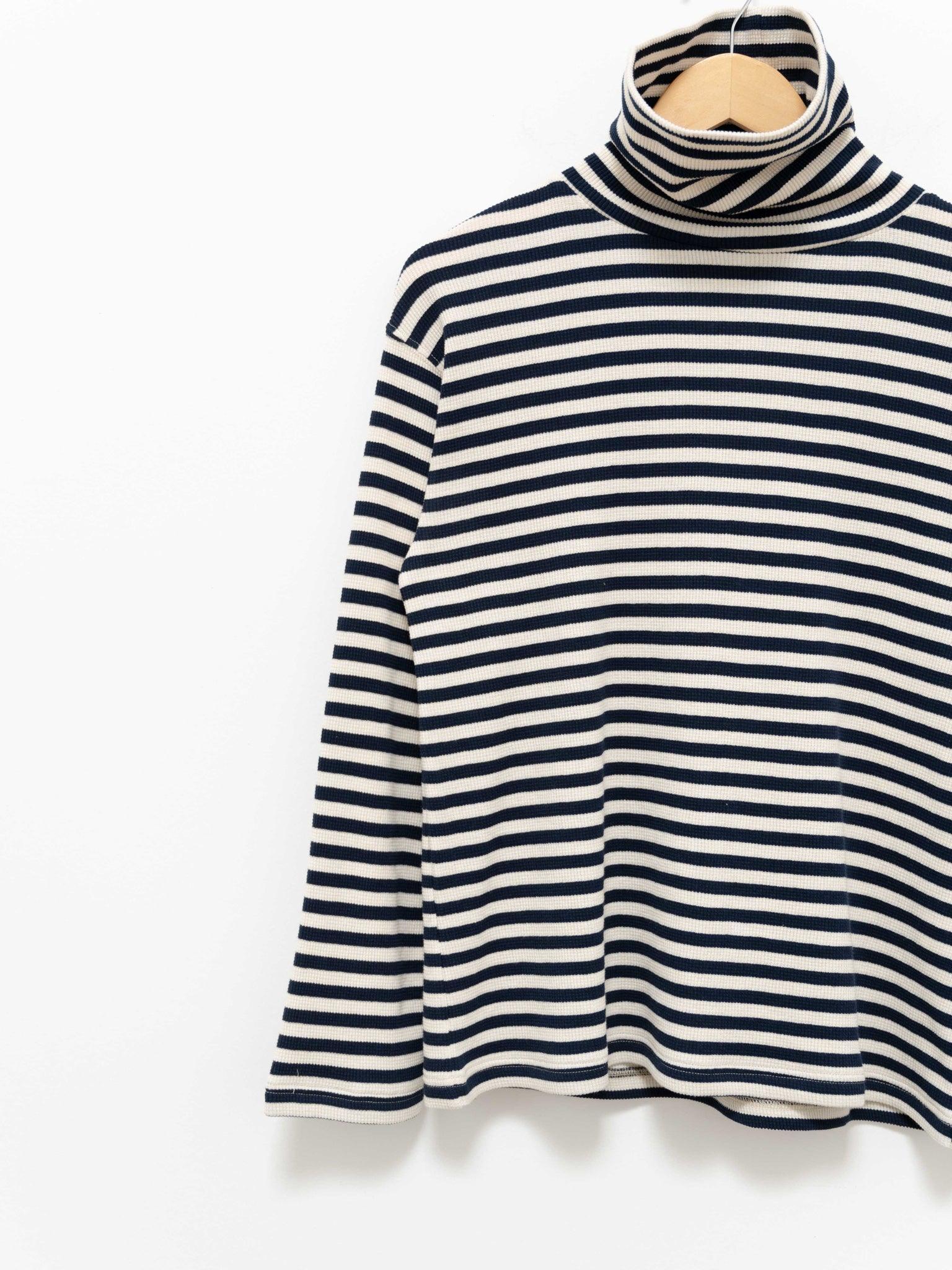 Namu Shop - Ichi Antiquites Cotton Waffle Turtleneck Knit - Natural x Navy
