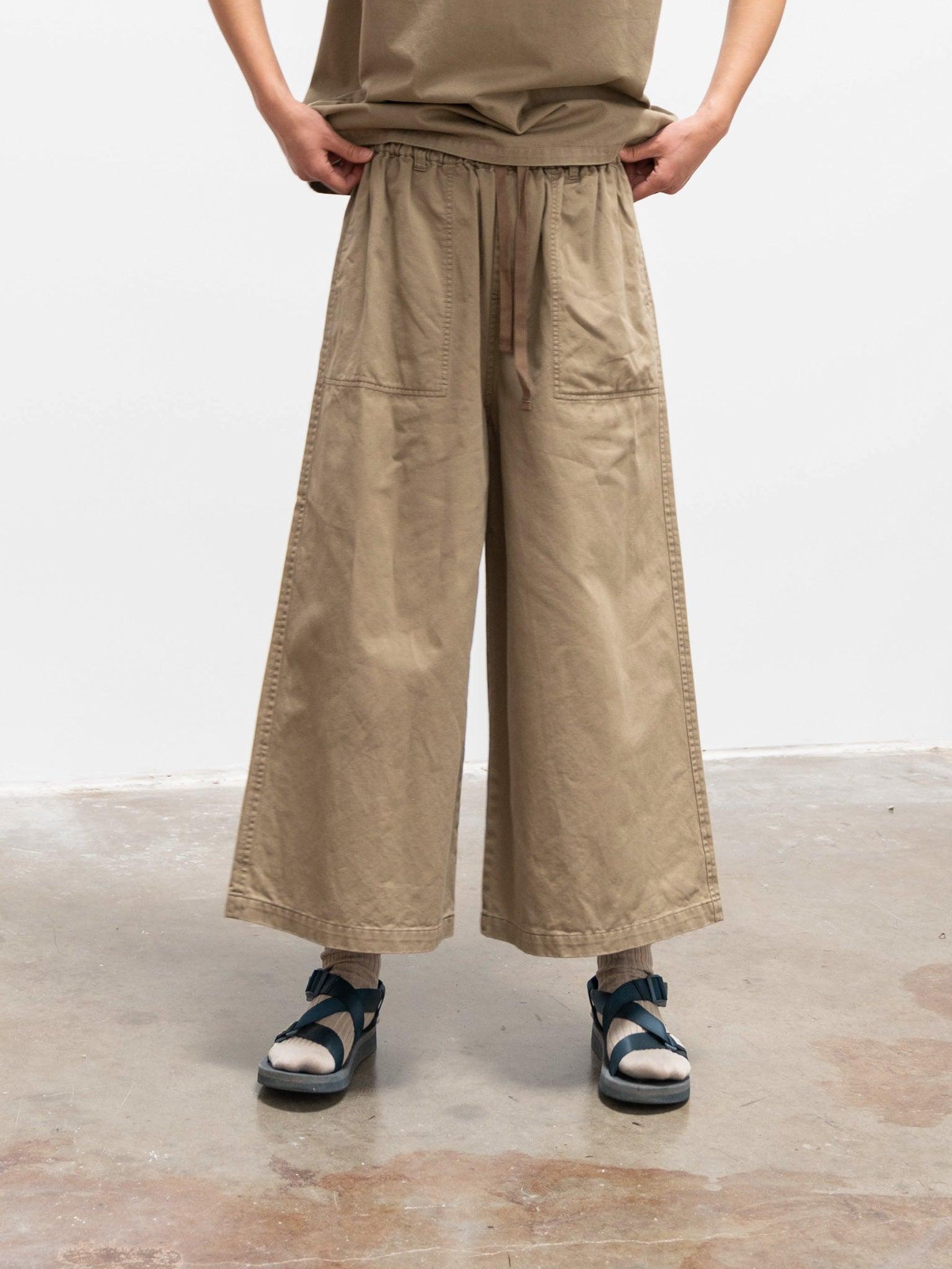 Namu Shop - Ichi Antiquites Drawstring Wide Leg Trousers - Beige Khaki