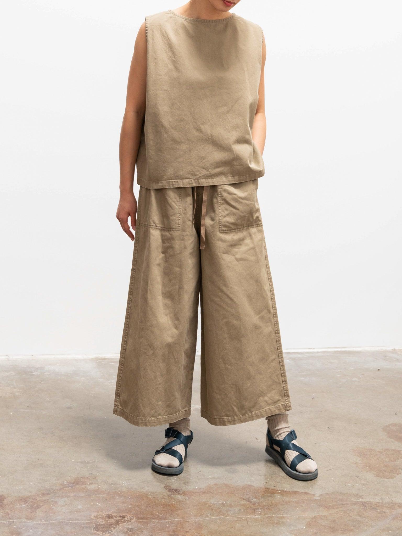 Namu Shop - Ichi Antiquites Drawstring Wide Leg Trousers - Beige Khaki