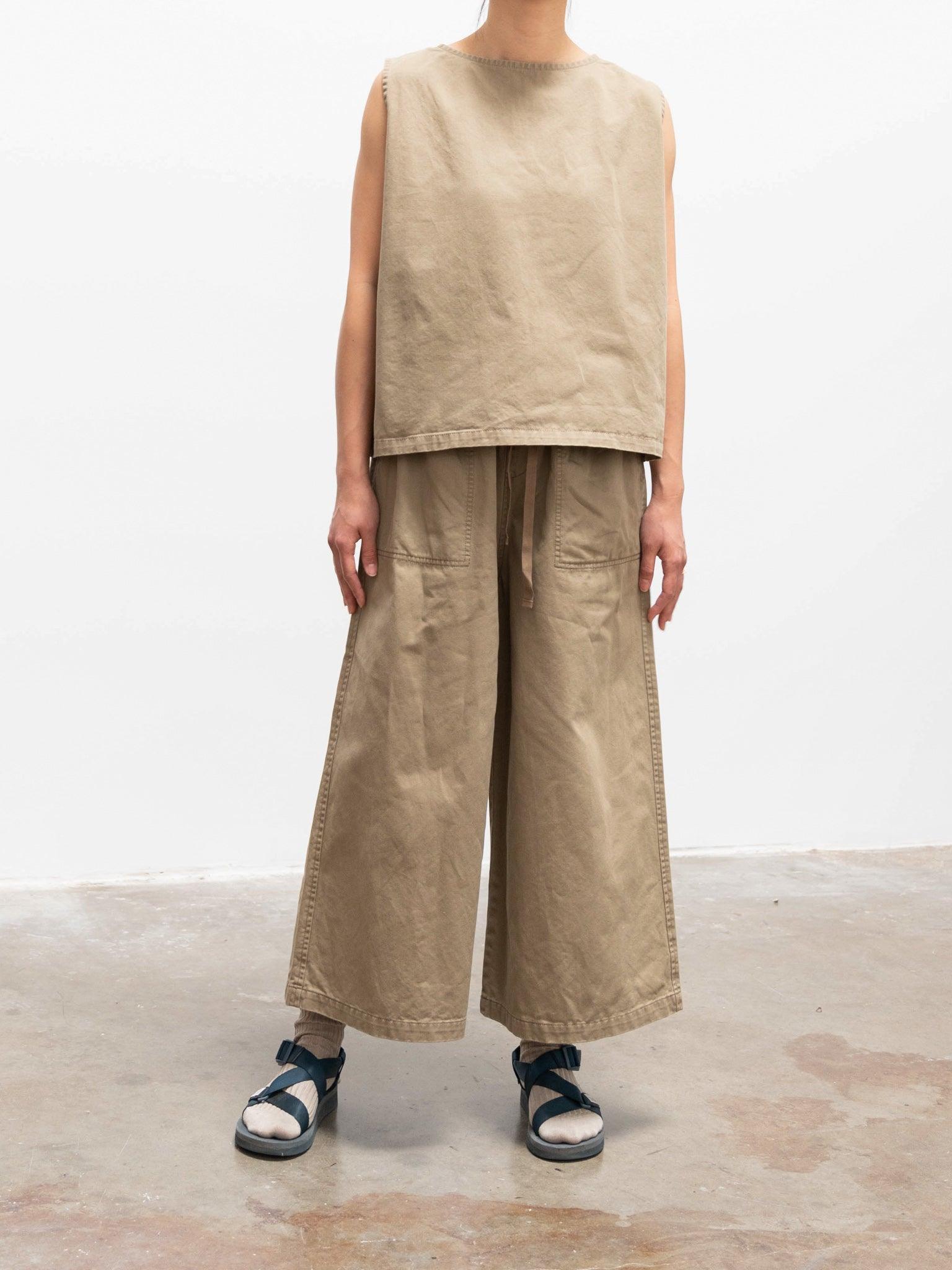 Namu Shop - Ichi Antiquites Drawstring Wide Leg Trousers - Beige Khaki