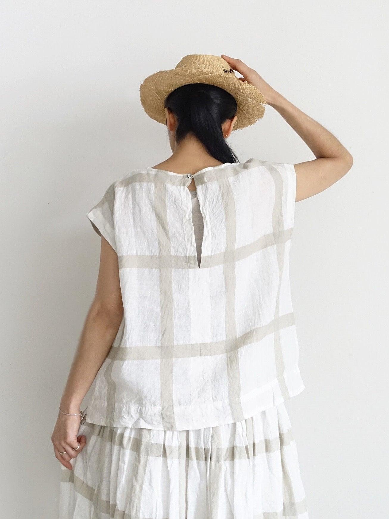 Namu Shop - Ichi Antiquites Lattice Check Sleeveless Top - White x Beige