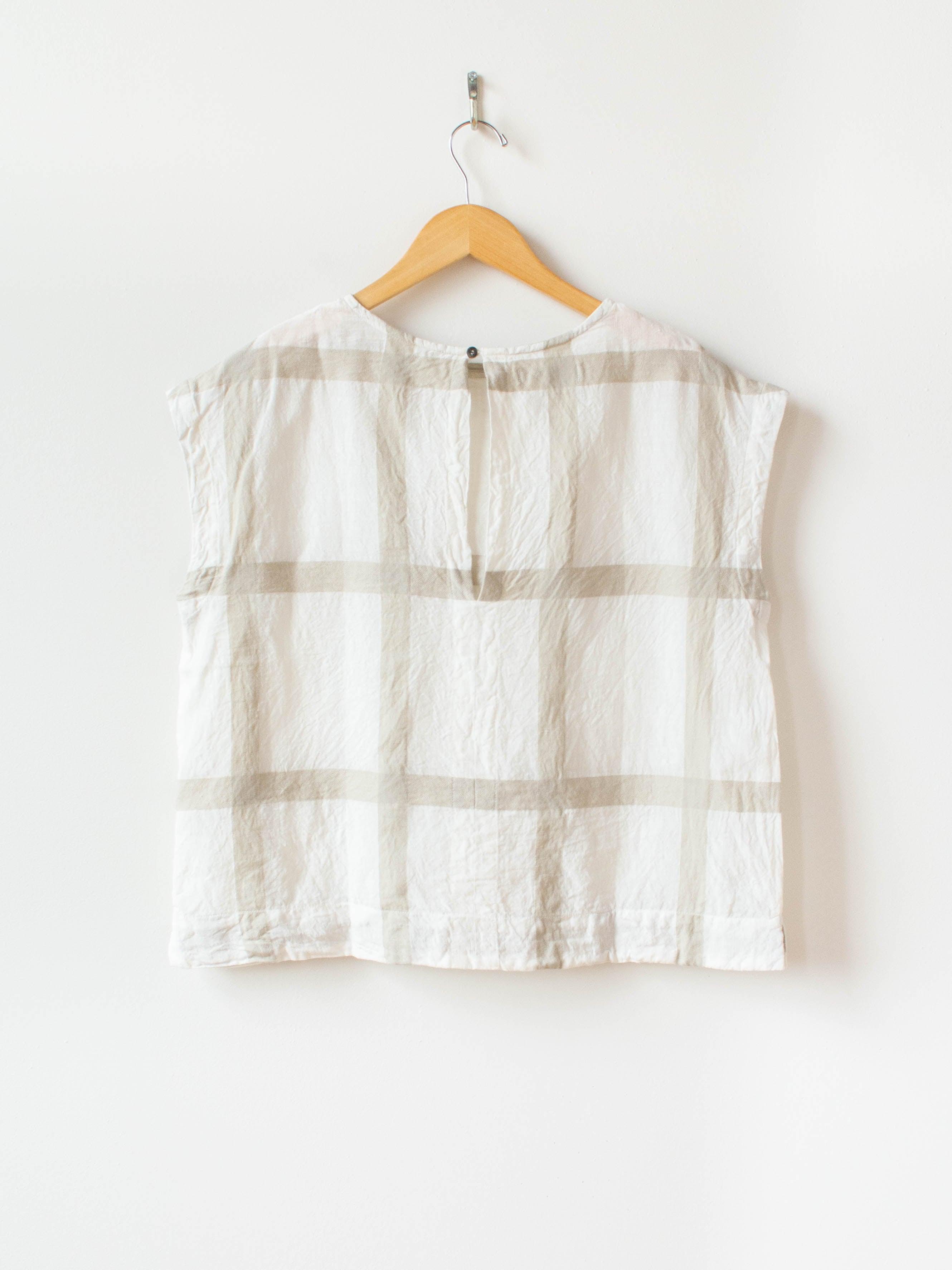 Namu Shop - Ichi Antiquites Lattice Check Sleeveless Top - White x Beige