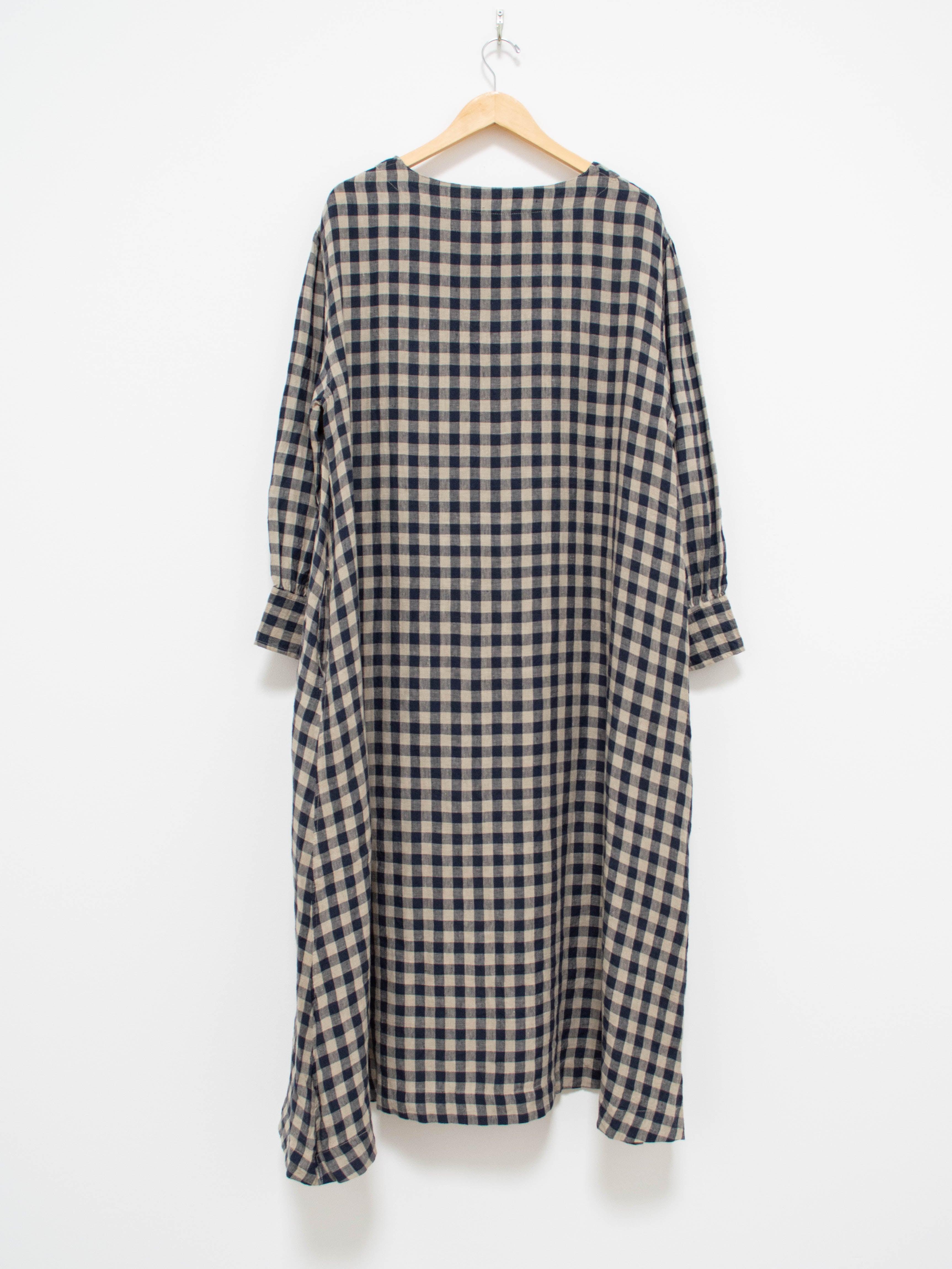 Namu Shop - Ichi Antiquites Linen Azumadaki Gingham Dress - Beige