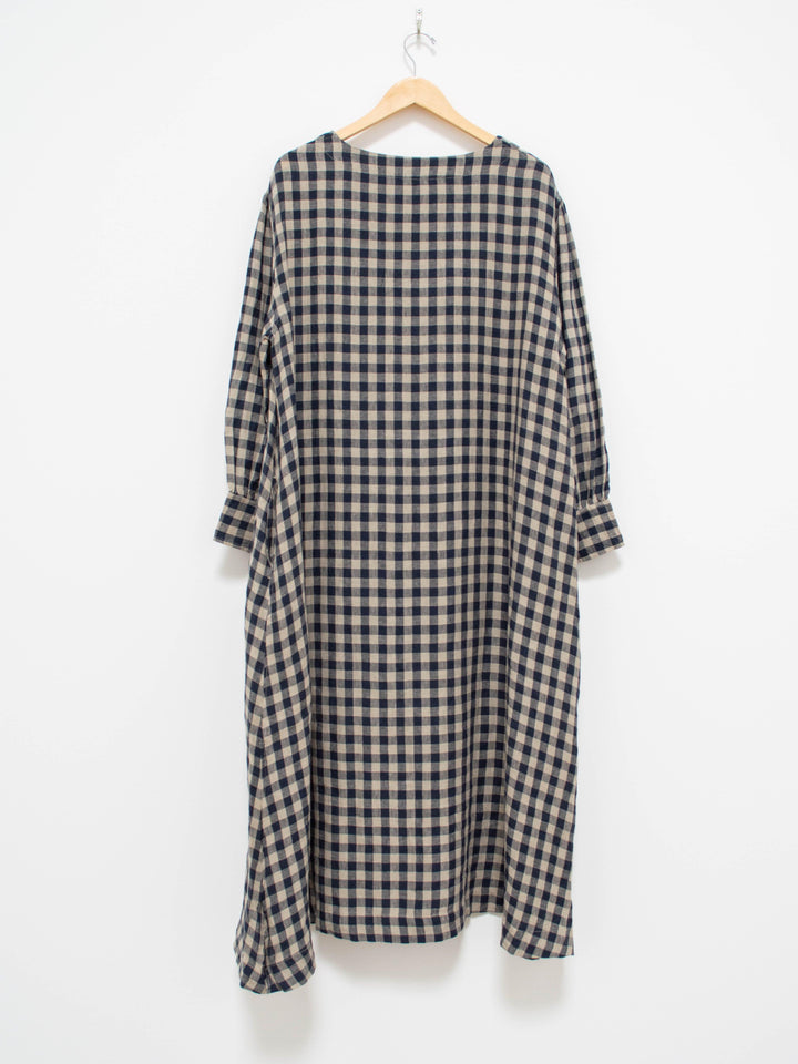 Namu Shop - Ichi Antiquites Linen Azumadaki Gingham Dress - Beige