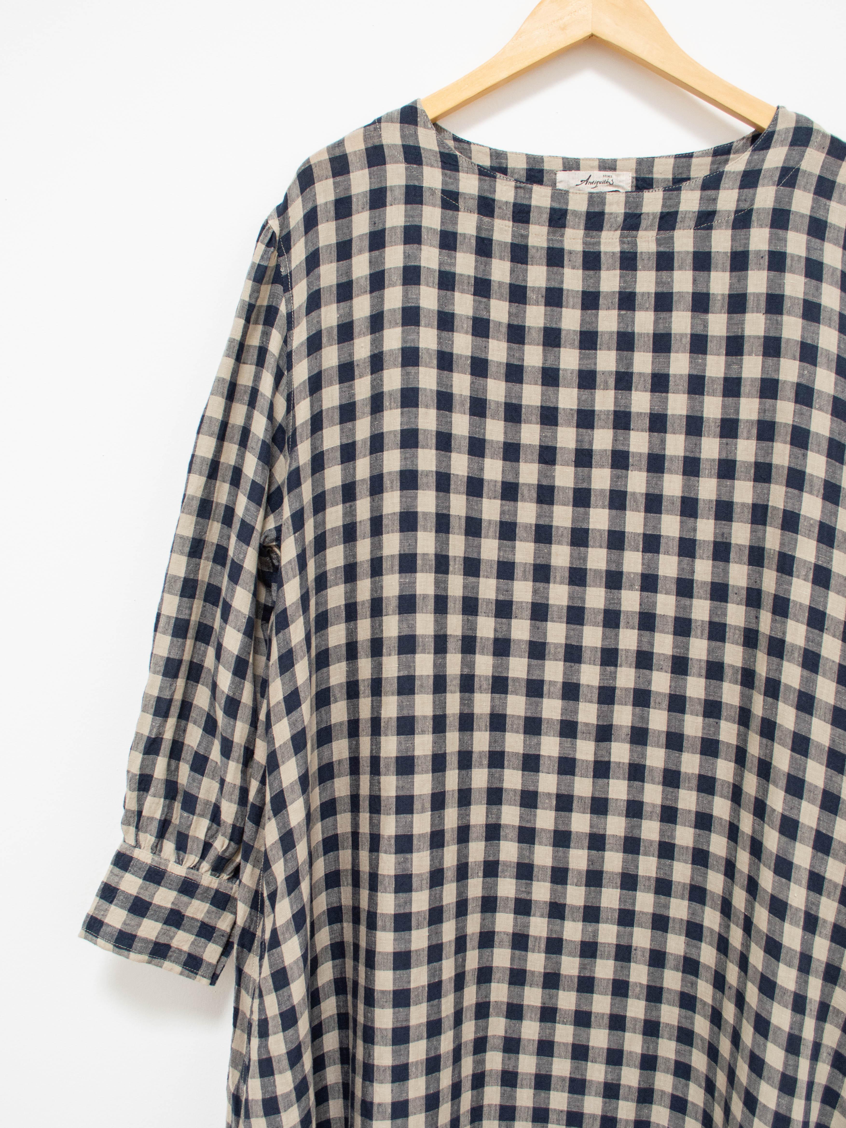 Namu Shop - Ichi Antiquites Linen Azumadaki Gingham Dress - Beige