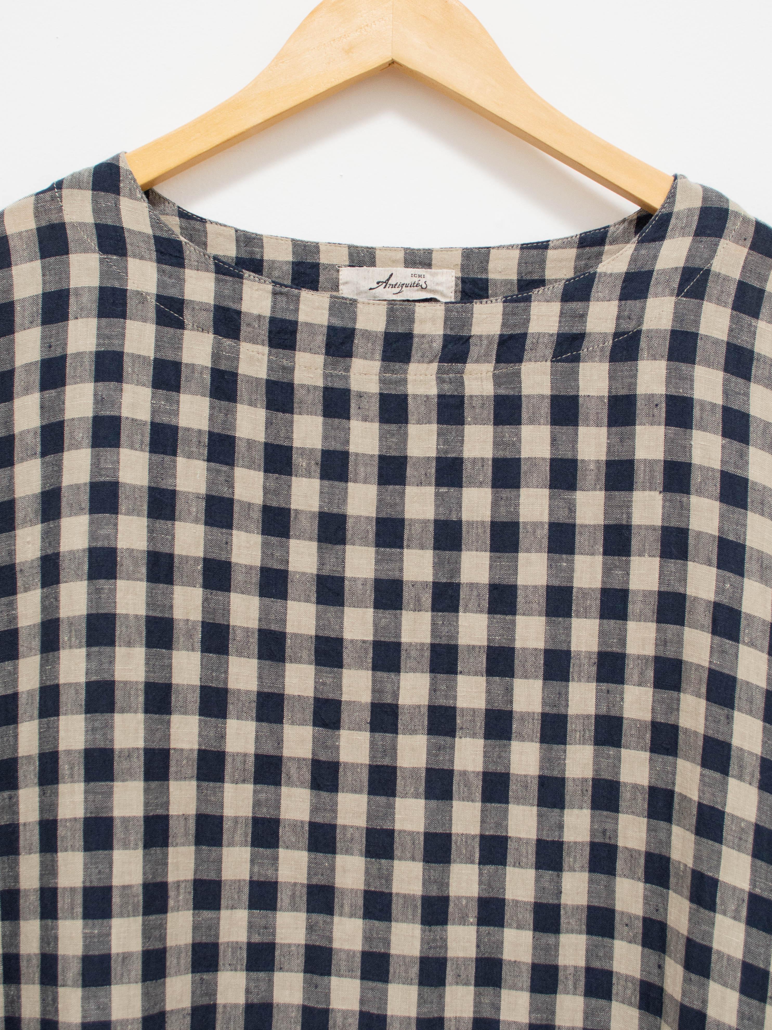 Namu Shop - Ichi Antiquites Linen Azumadaki Gingham Dress - Beige