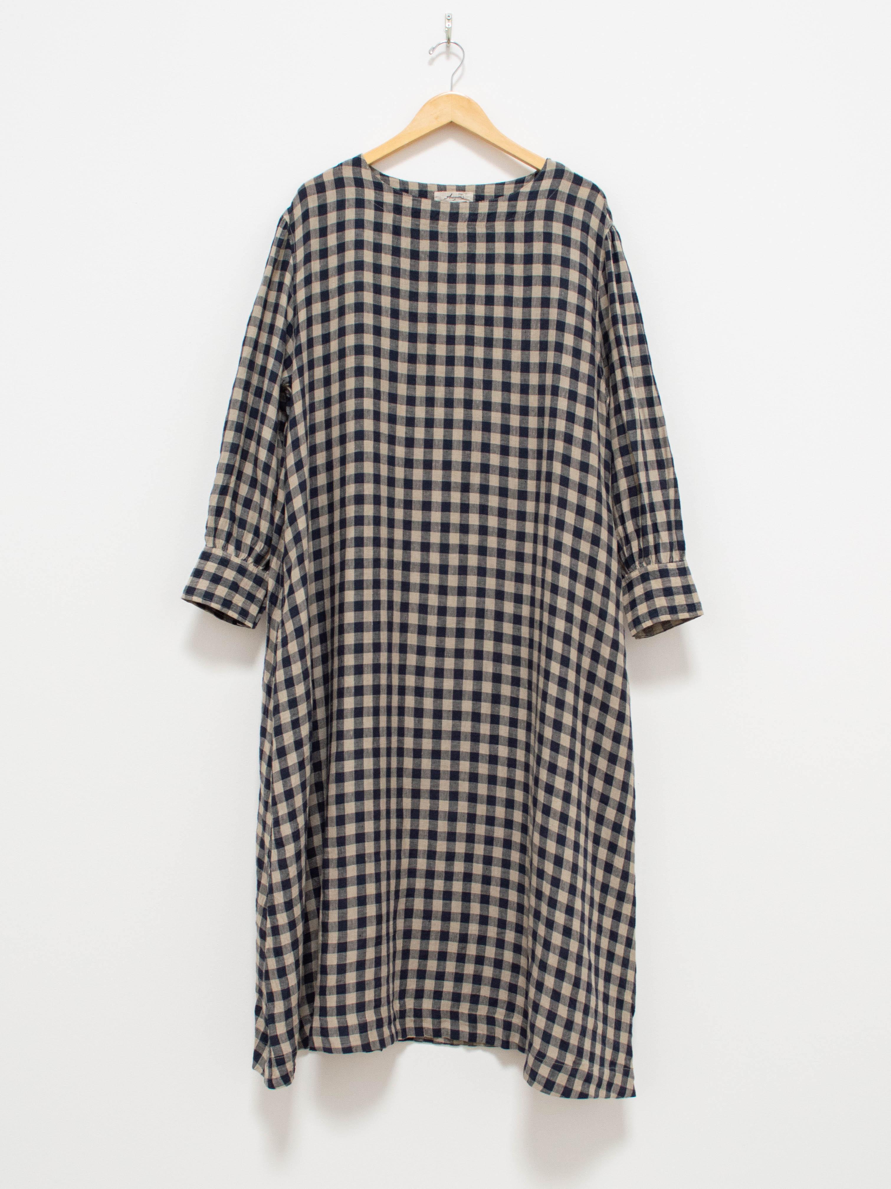 Namu Shop - Ichi Antiquites Linen Azumadaki Gingham Dress - Beige