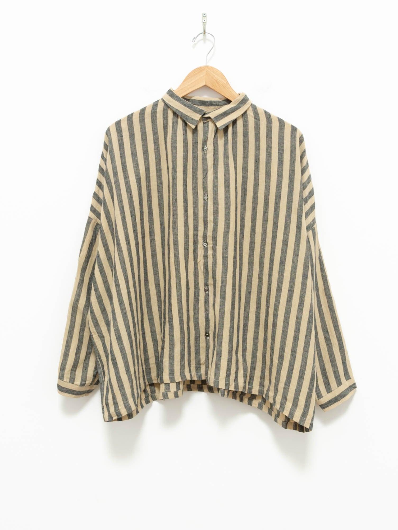 Namu Shop - Ichi Antiquites Linen Azumadaki Stripe Shirt - Beige x Blue