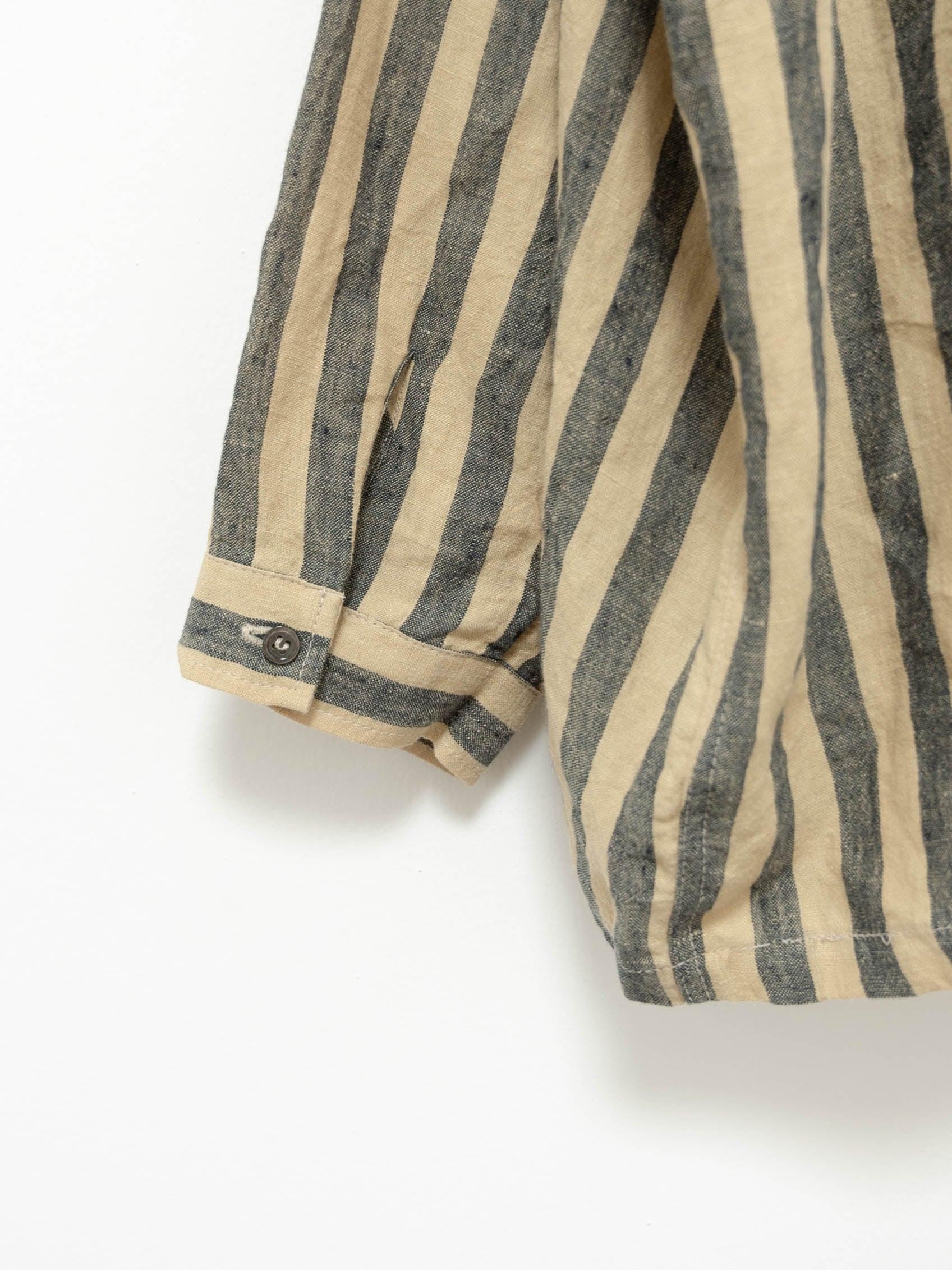 Namu Shop - Ichi Antiquites Linen Azumadaki Stripe Shirt - Beige x Blue