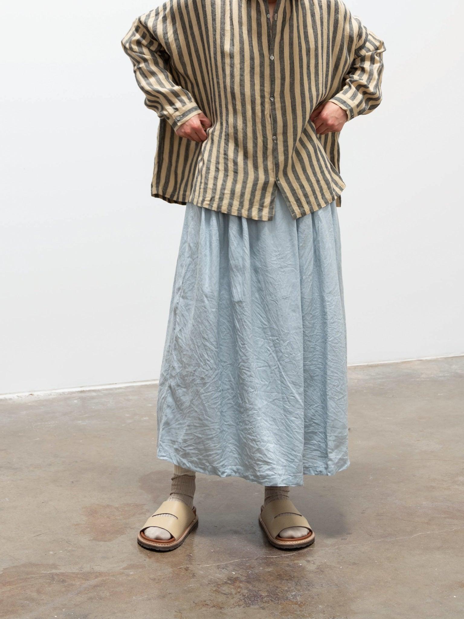 Namu Shop - Ichi Antiquites Linen Azumadaki Stripe Shirt - Beige x Blue