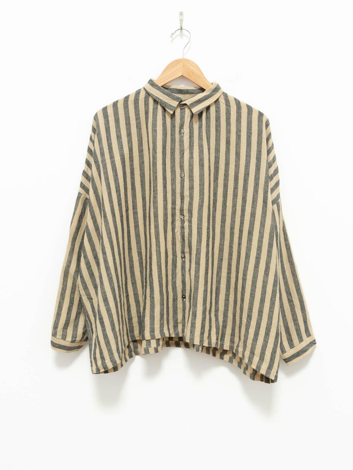 Namu Shop - Ichi Antiquites Linen Azumadaki Stripe Shirt - Beige x Blue