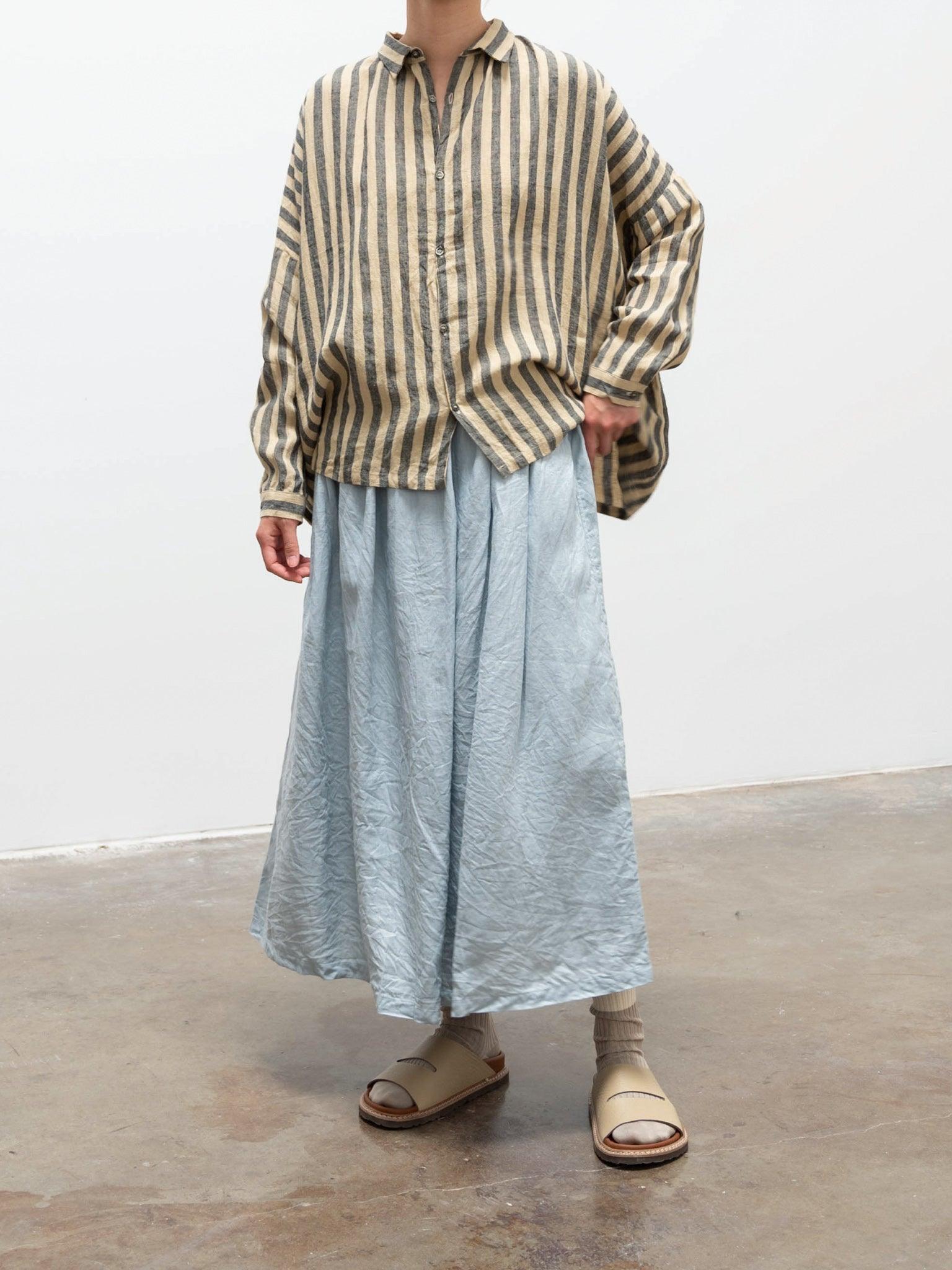 Namu Shop - Ichi Antiquites Linen Azumadaki Stripe Shirt - Beige x Blue
