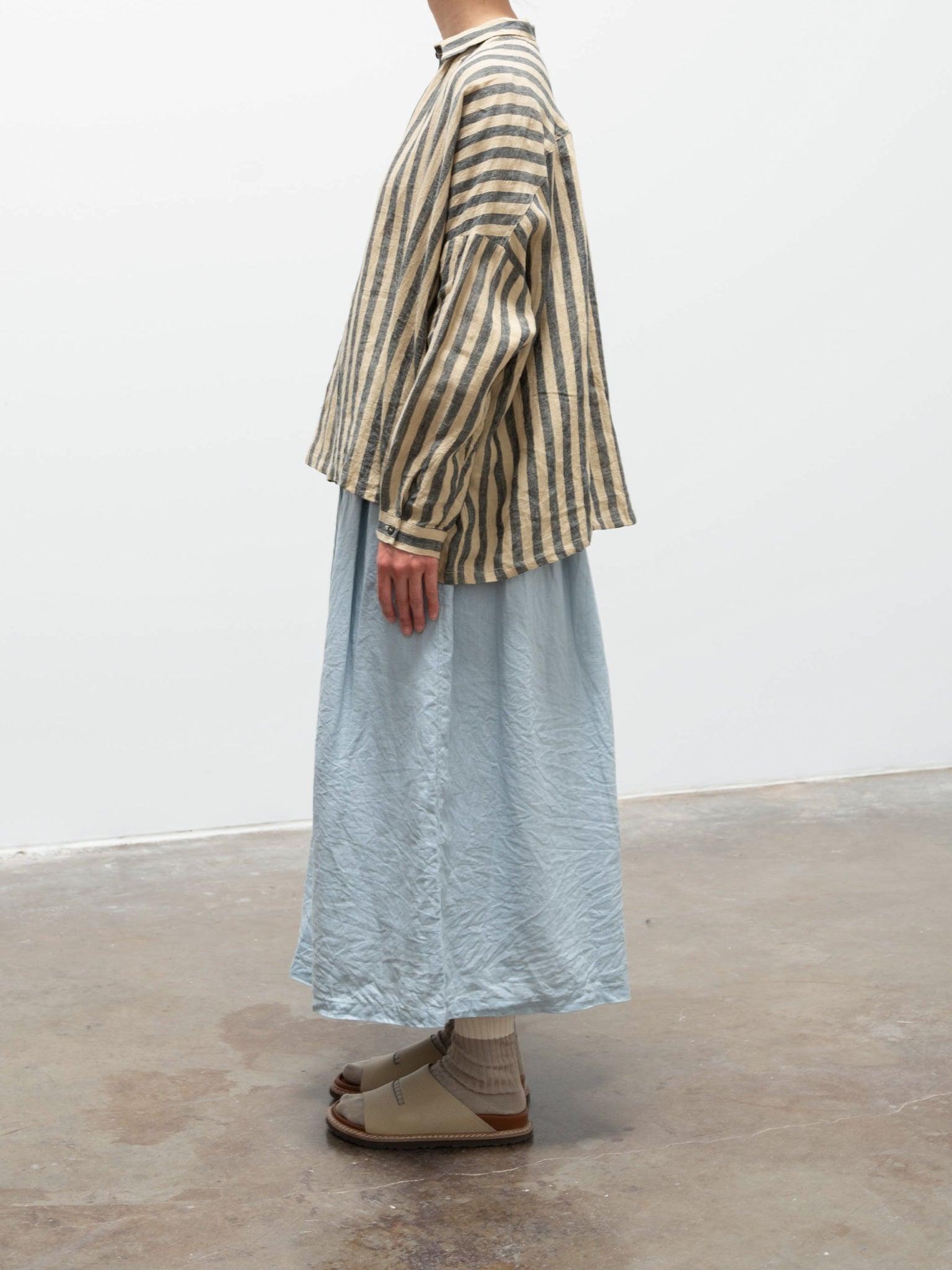 Namu Shop - Ichi Antiquites Linen Azumadaki Stripe Shirt - Beige x Blue