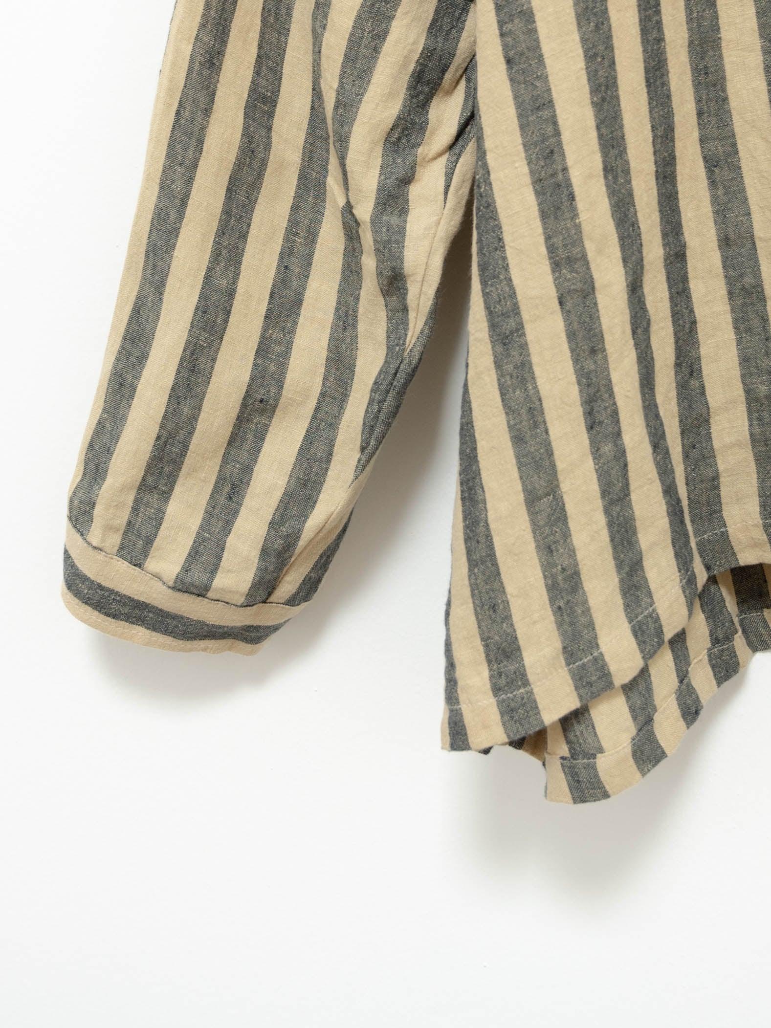 Namu Shop - Ichi Antiquites Linen Azumadaki Stripe Shirt - Beige x Blue