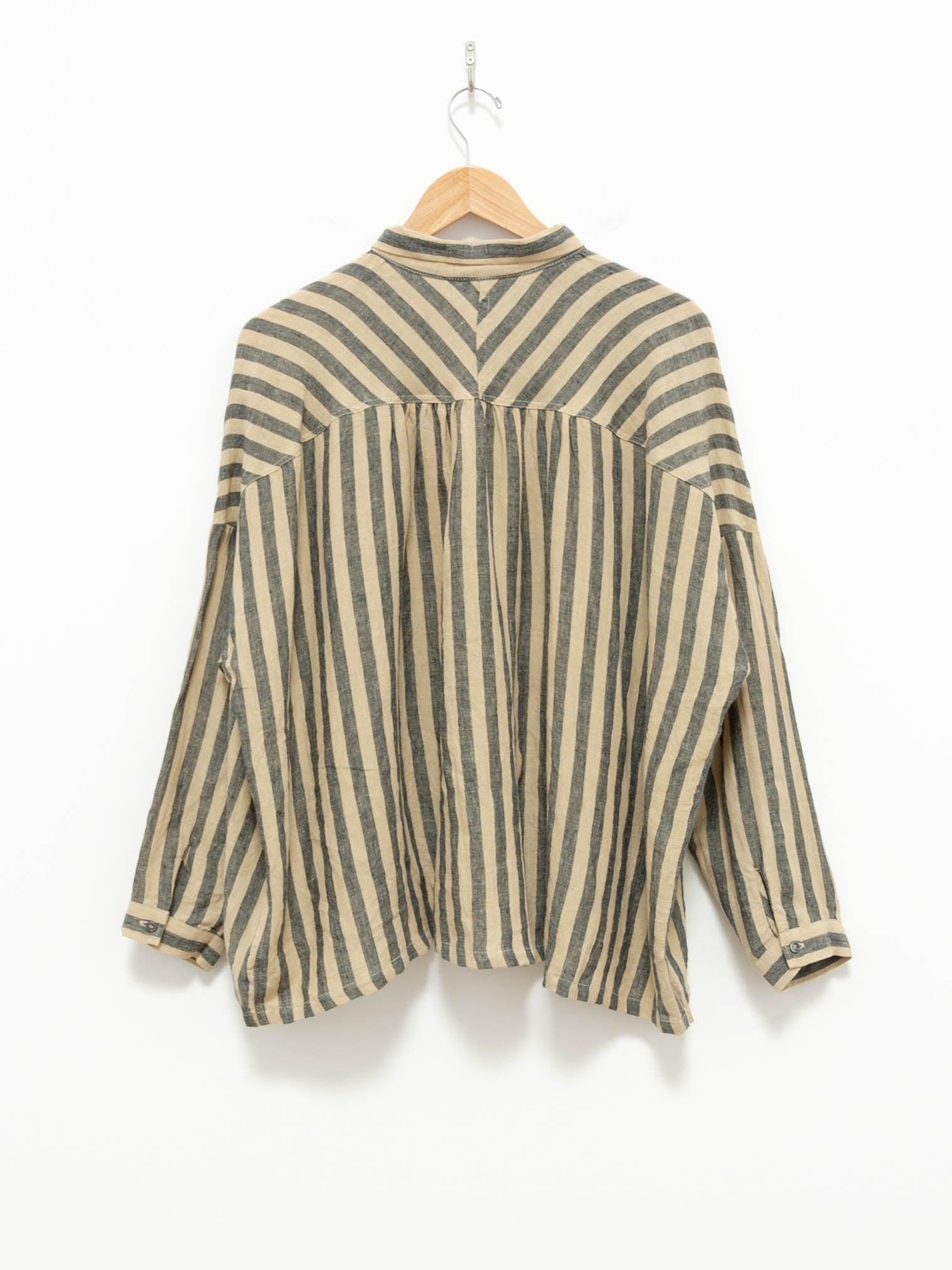 Namu Shop - Ichi Antiquites Linen Azumadaki Stripe Shirt - Beige x Blue