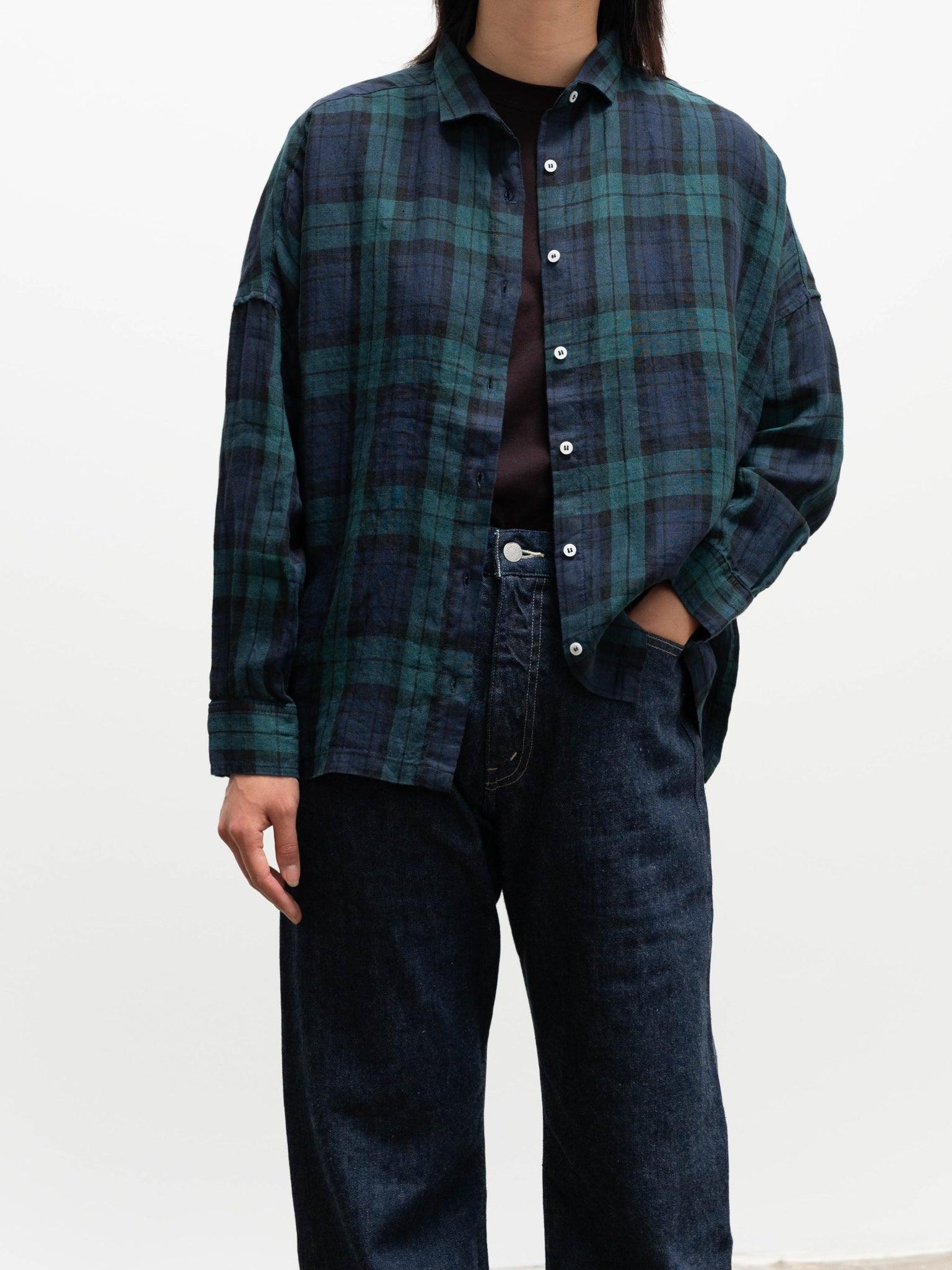 Namu Shop - Ichi Antiquites Linen BD Shirt - Blackwatch