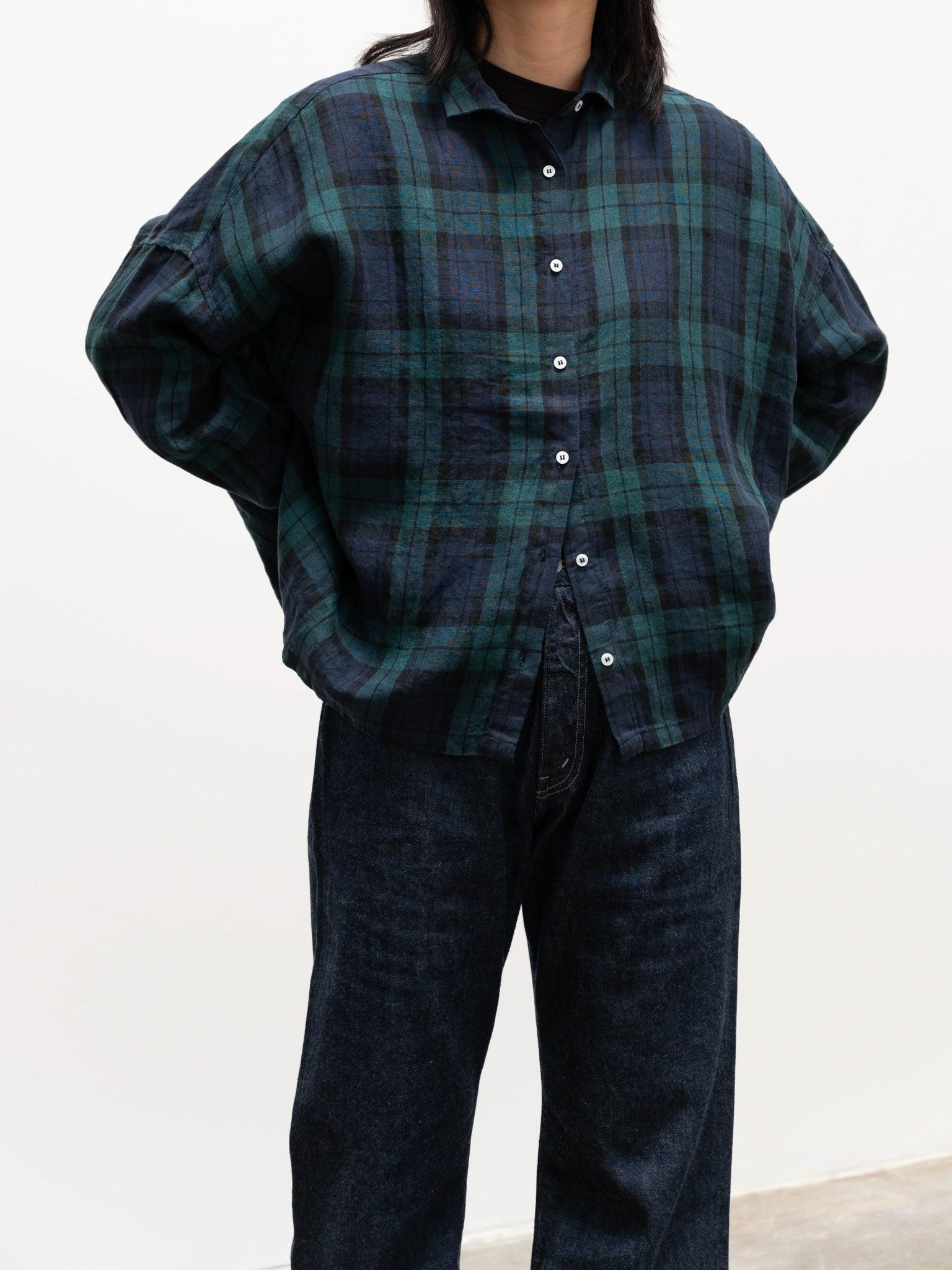 Namu Shop - Ichi Antiquites Linen BD Shirt - Blackwatch